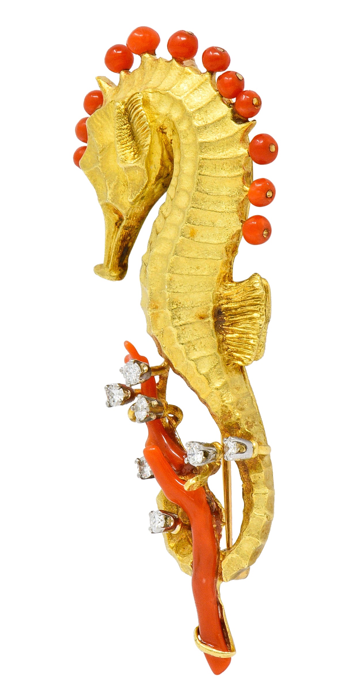 Cartier Vintage Coral Diamond Emerald 18 Karat Gold Seahorse BroochBrooch - Wilson's Estate Jewelry