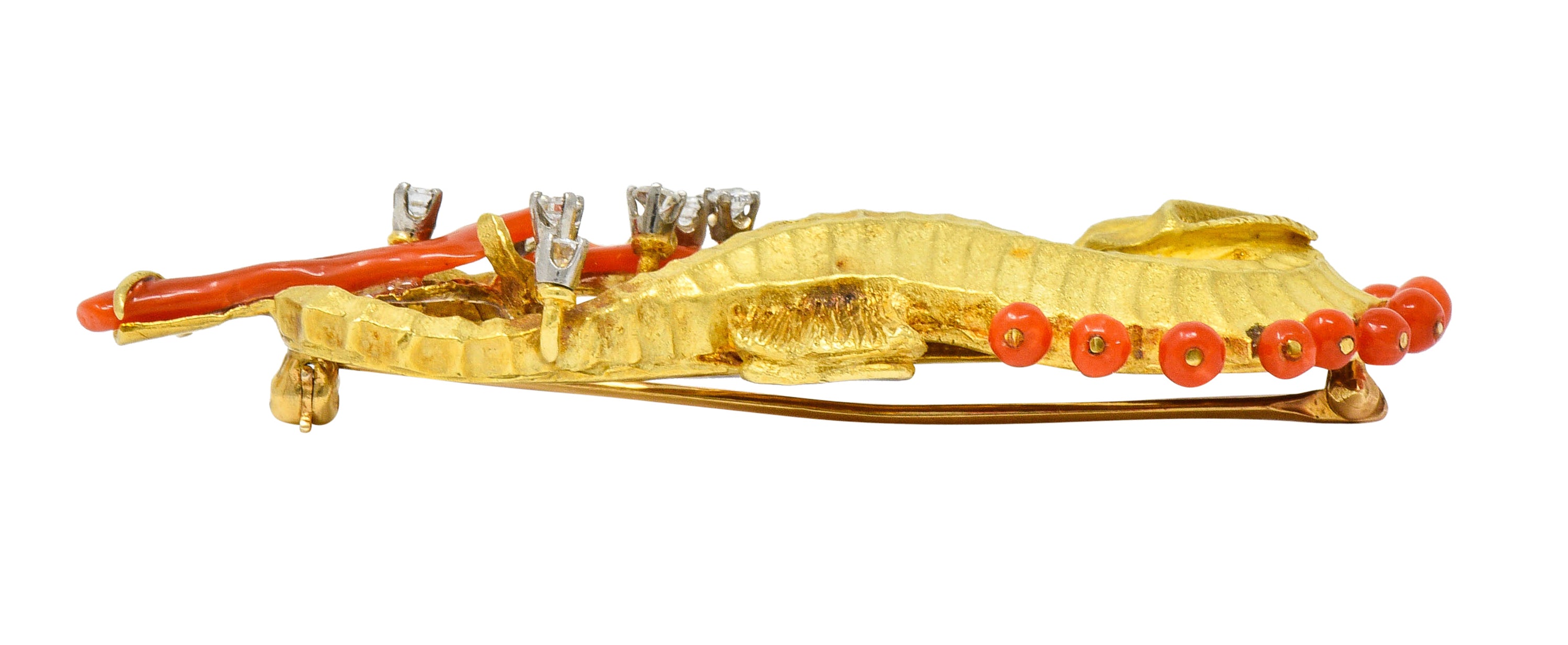 Cartier Vintage Coral Diamond Emerald 18 Karat Gold Seahorse BroochBrooch - Wilson's Estate Jewelry