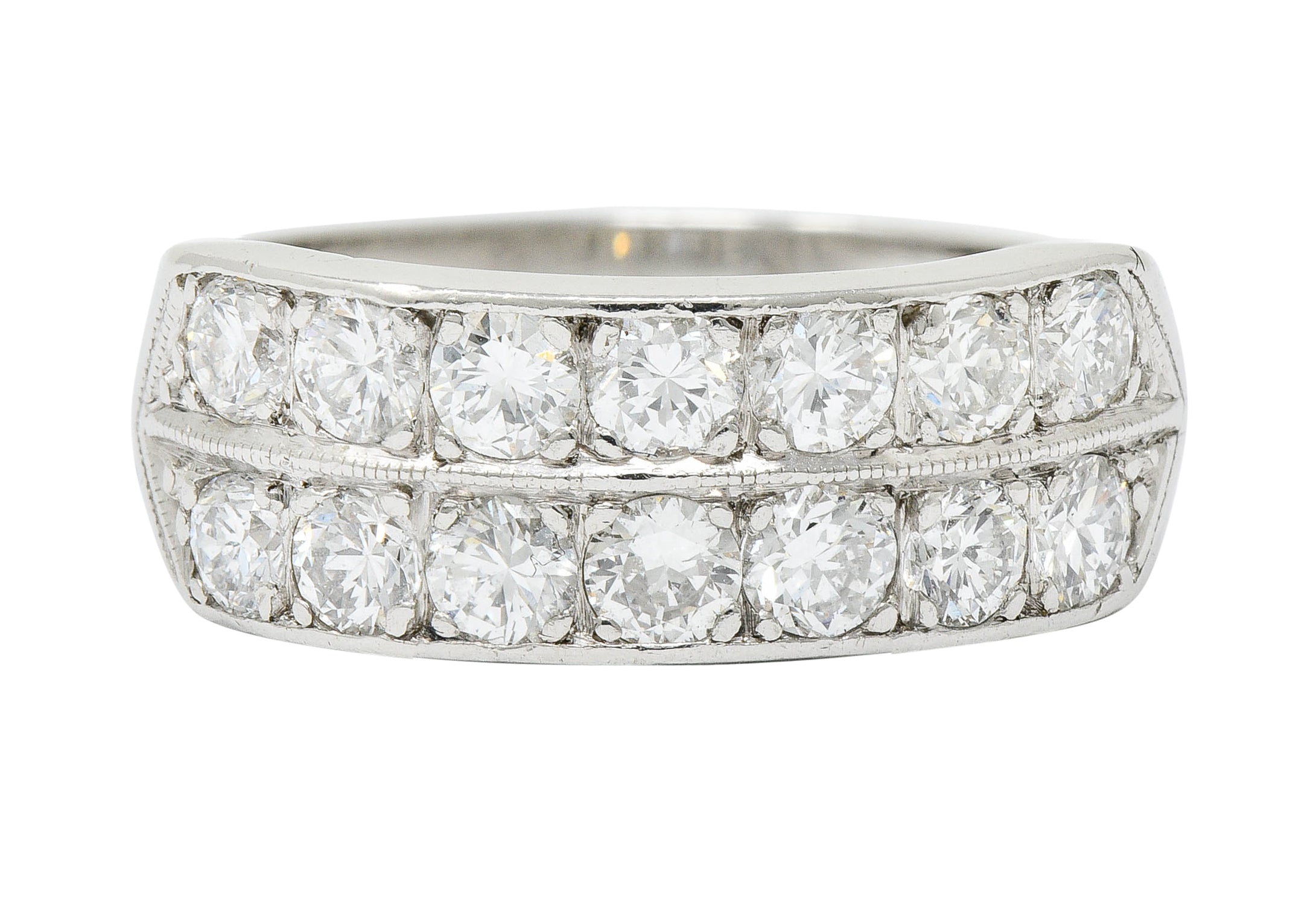 Mid-Century 1.50 CTW Diamond Platinum Band Ring Circa 1950Ring - Wilson's Estate Jewelry