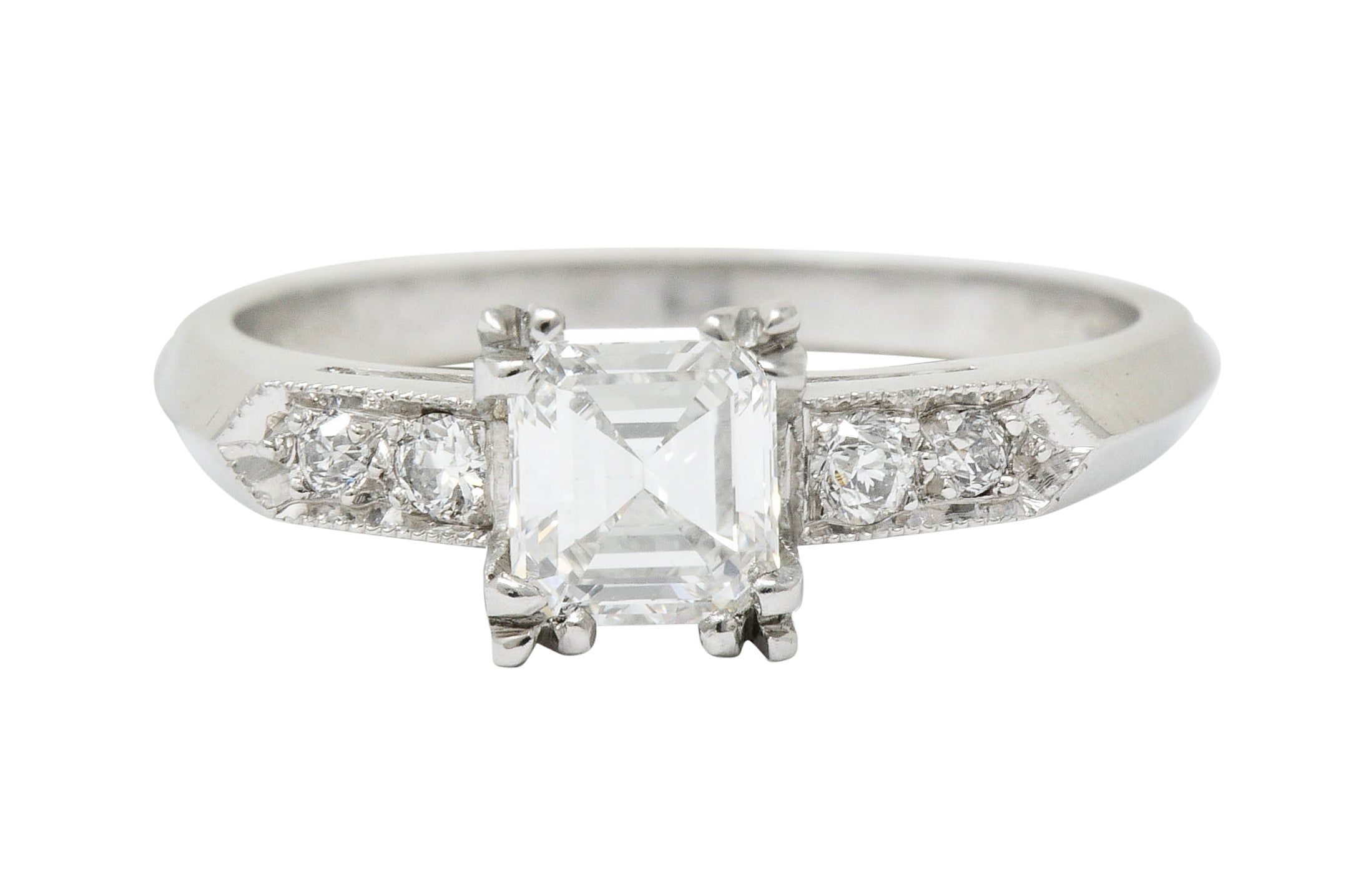 Art Deco 0.96 CTW Asscher Cut Diamond Platinum Engagement Ring GIARing - Wilson's Estate Jewelry