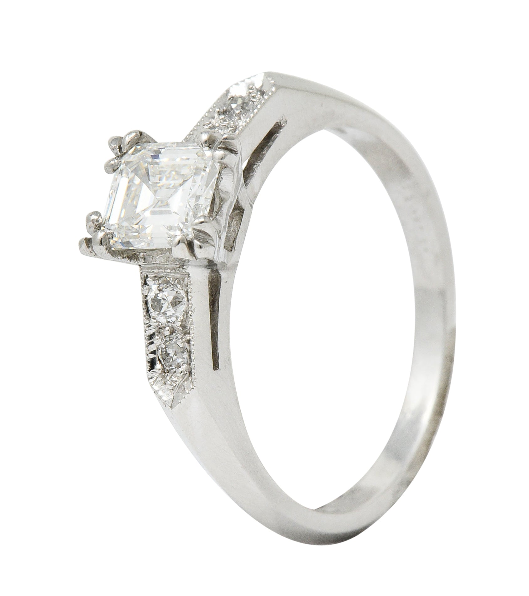 Art Deco 0.96 CTW Asscher Cut Diamond Platinum Engagement Ring GIARing - Wilson's Estate Jewelry