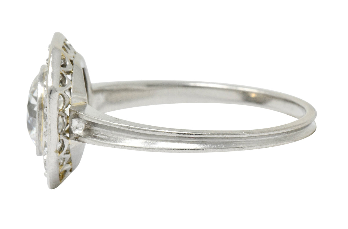 Pretty Art Deco 1.58 CTW Diamond Platinum Halo Engagement Ring Wilson's Estate Jewelry