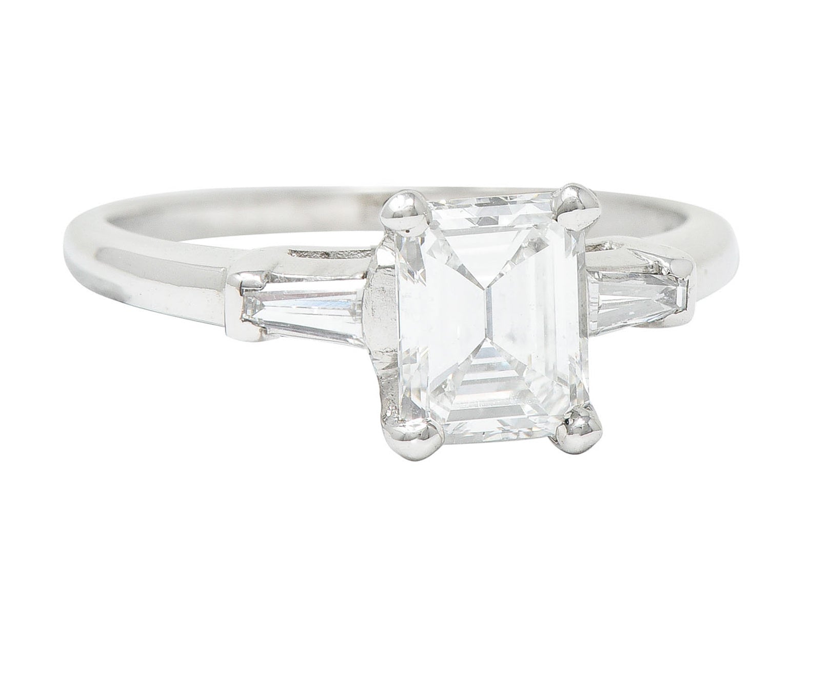 Mid-Century 1.10 CTW Emerald Cut Diamond Platinum Engagement RingRing - Wilson's Estate Jewelry