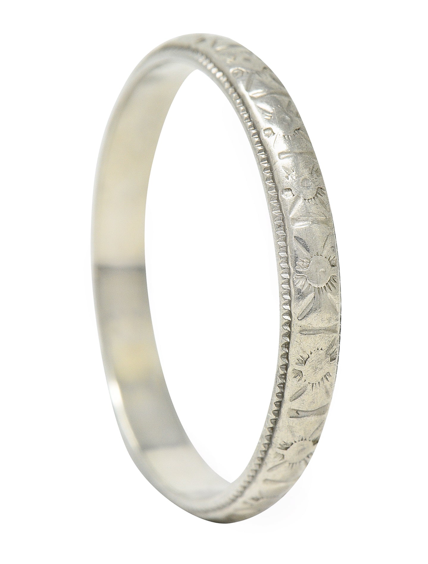 1930's Bristol Ring Co. Art Deco 18 Karat White Gold Unisex Flower Band Ring Wilson's Estate Jewelry