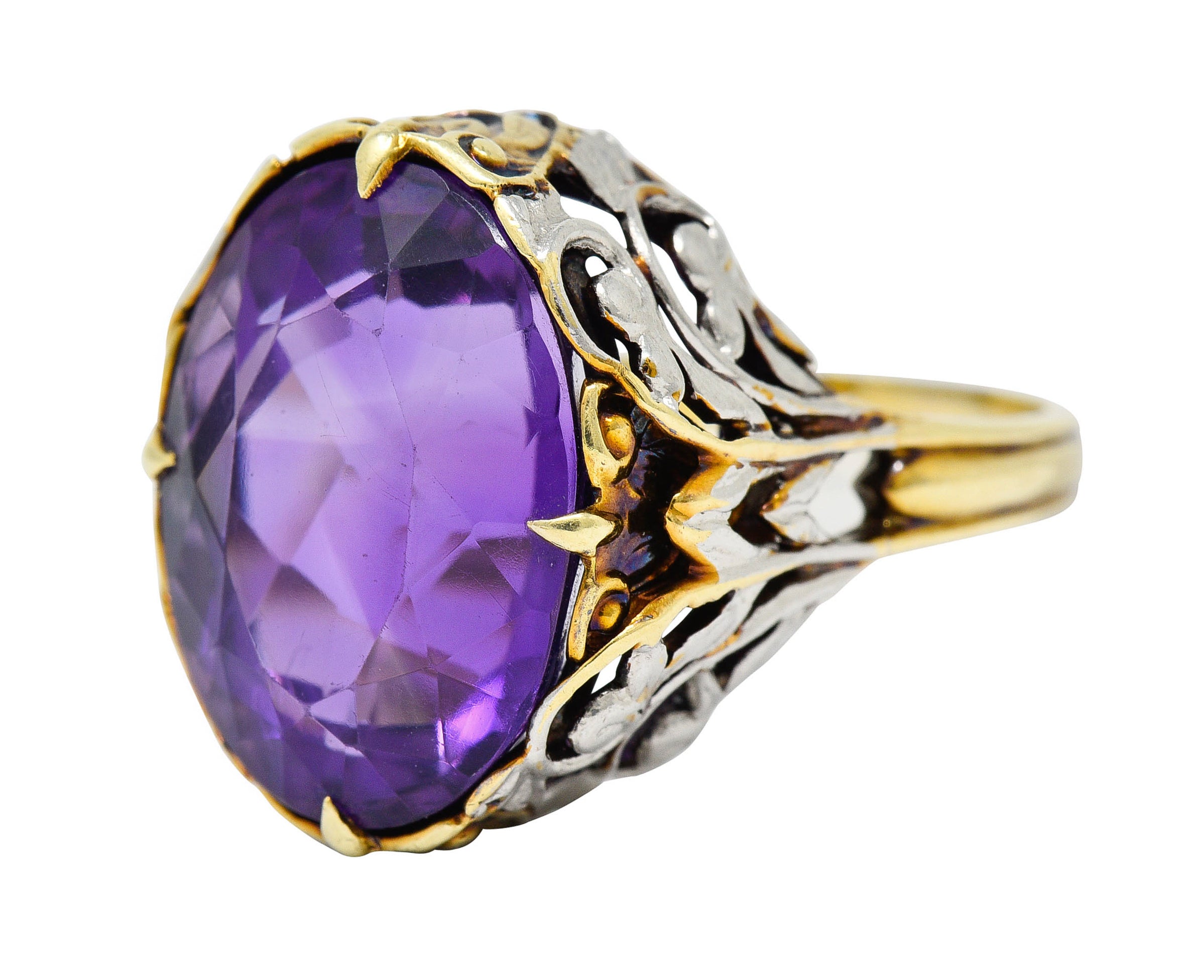Allsopp-Steller Amethyst 14 Karat Two-Tone Gold Scrolled Foliate RingRing - Wilson's Estate Jewelry