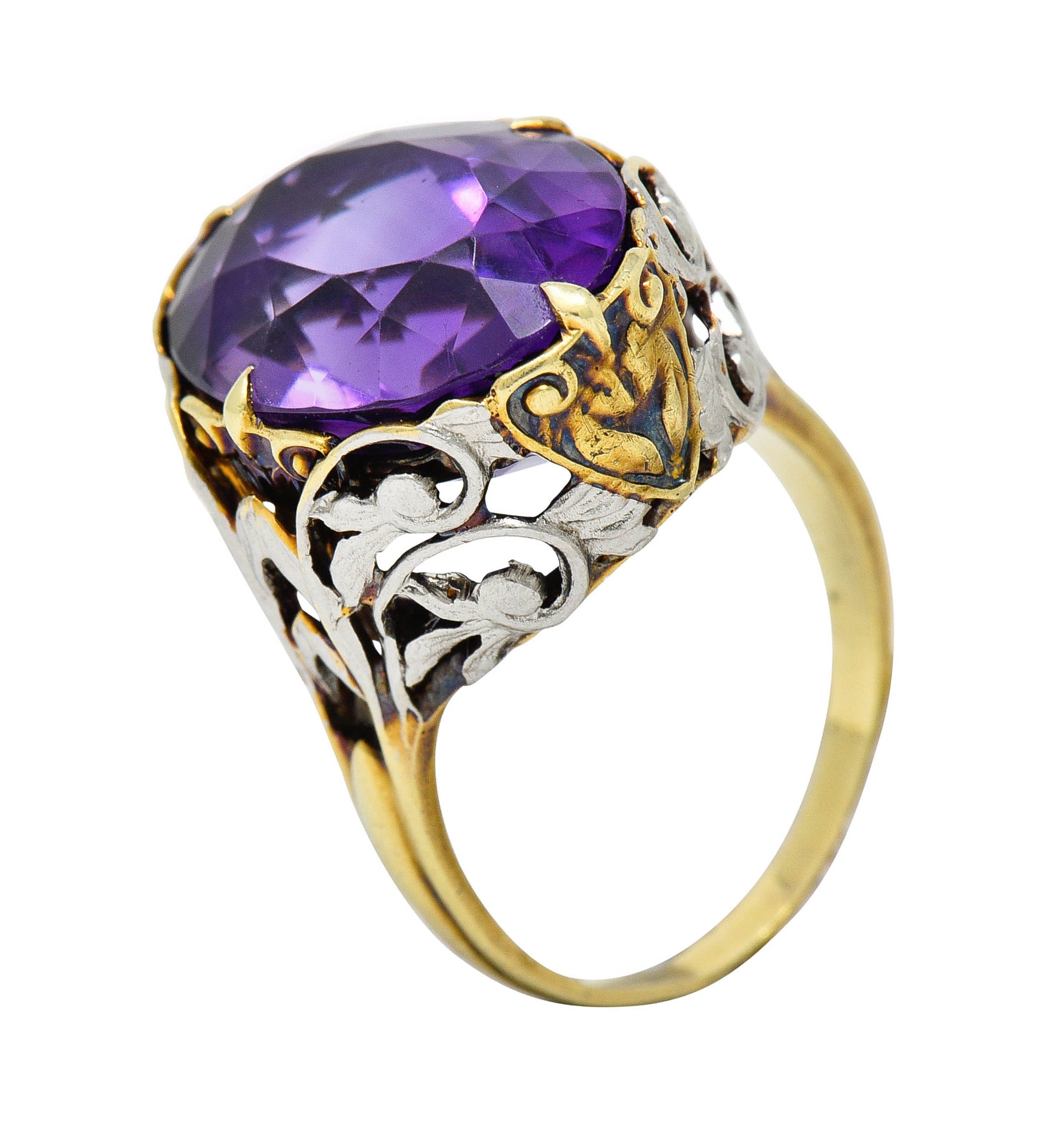 Allsopp-Steller Amethyst 14 Karat Two-Tone Gold Scrolled Foliate RingRing - Wilson's Estate Jewelry