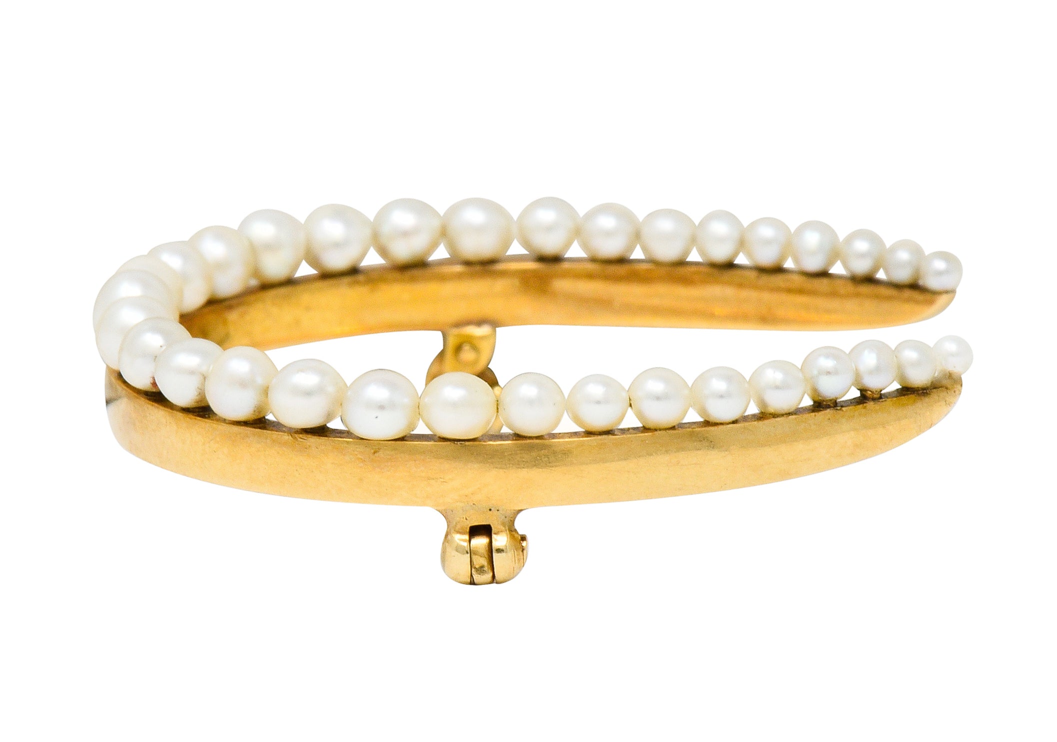Sloan & Co. Art Nouveau Pearl 14 Karat Gold Horseshoe Brooch - Wilson's Estate Jewelry