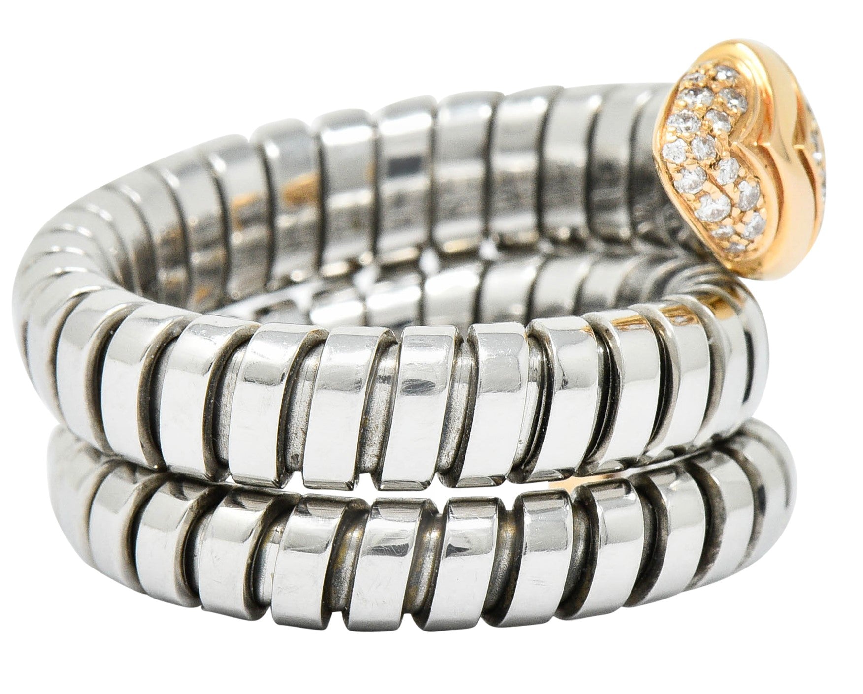 Bulgari Diamond 18 Karat Rose Gold Steel Tubogas Serpenti RingRing - Wilson's Estate Jewelry