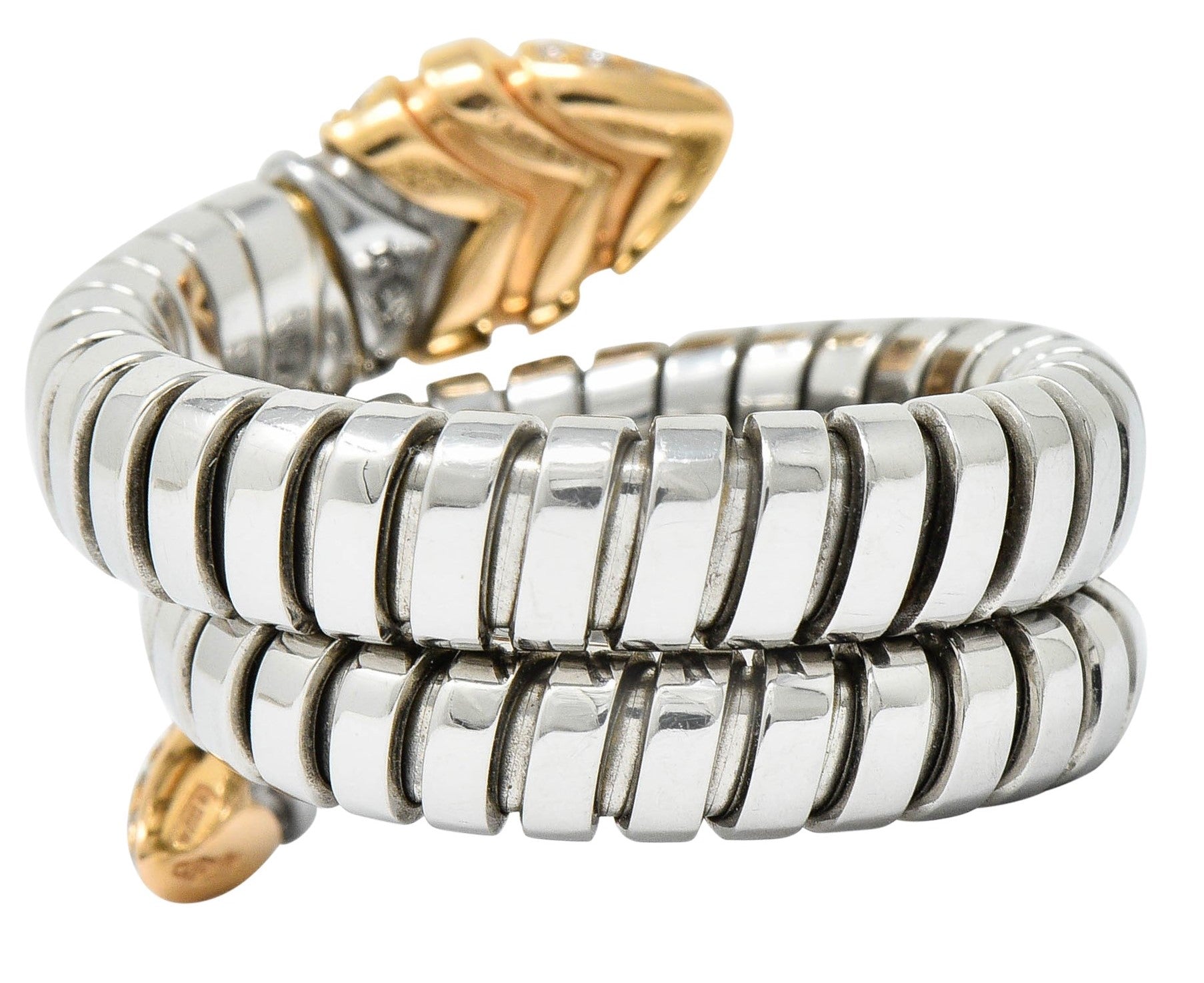 Bulgari Diamond 18 Karat Rose Gold Steel Tubogas Serpenti RingRing - Wilson's Estate Jewelry