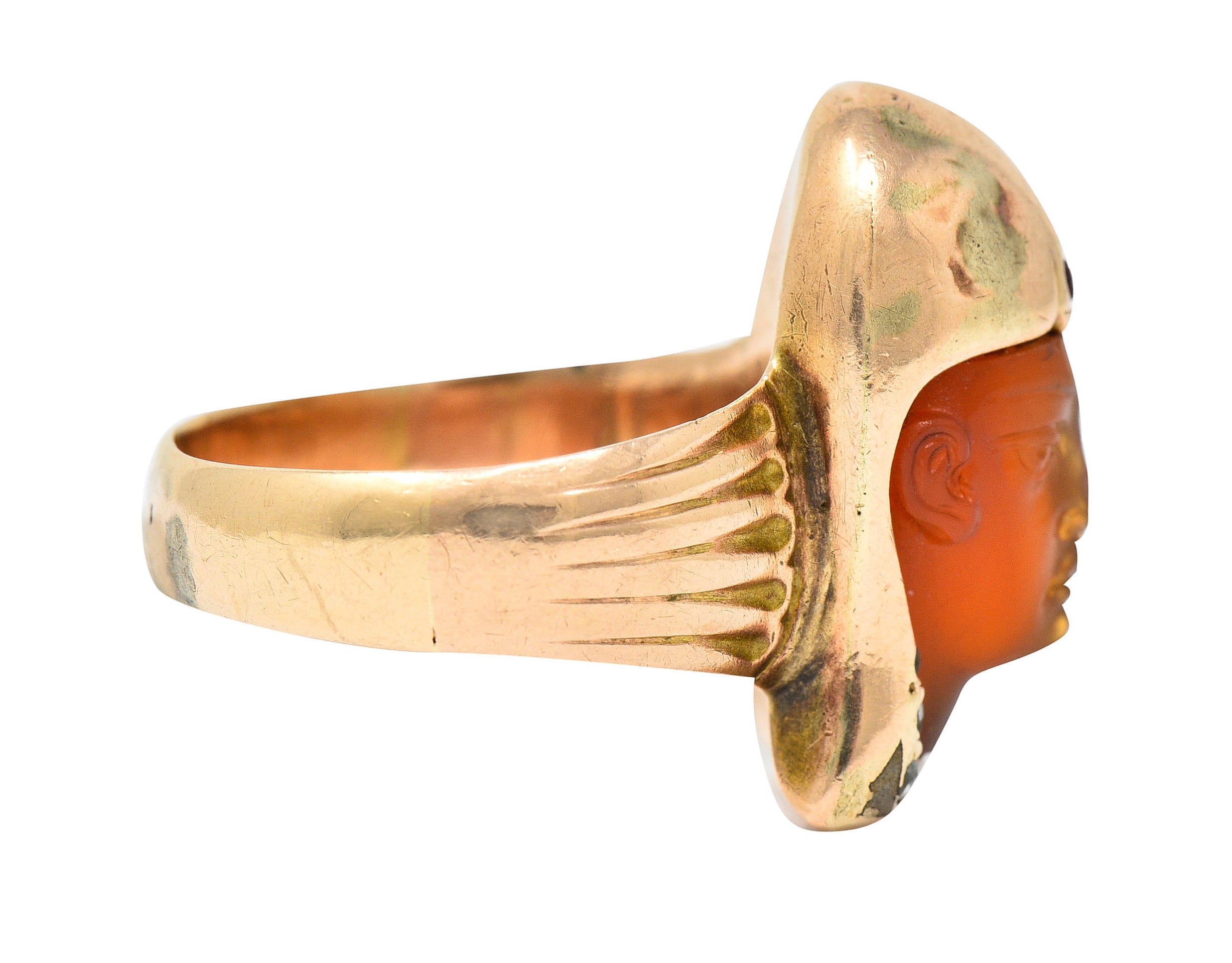 Victorian Egyptian Revival Carnelian Ruby Diamond 14 Karat Gold Pharaoh RingRing - Wilson's Estate Jewelry
