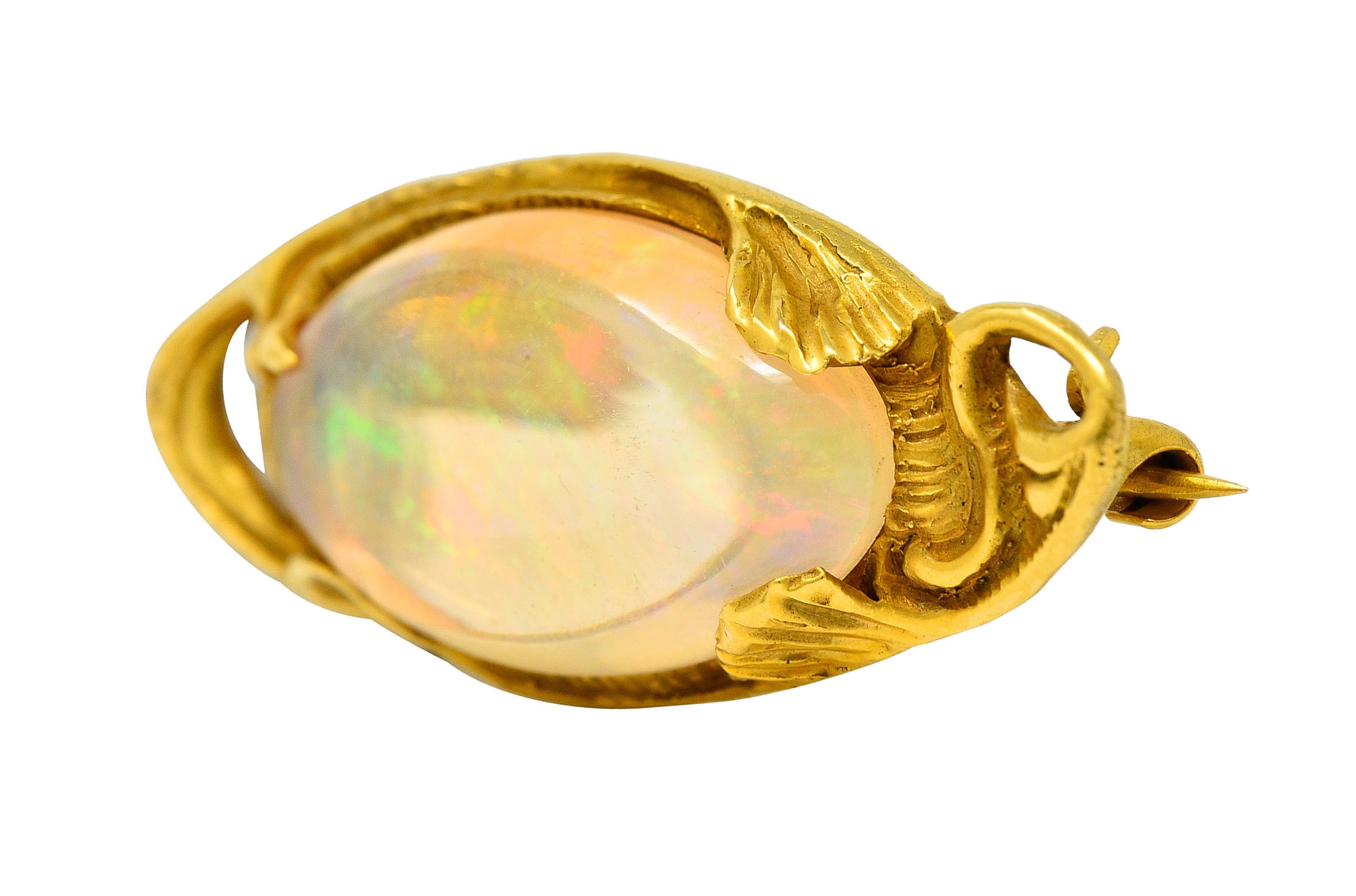 Walton & Co. Jelly Opal Cabochon 14 Karat Gold Gingko BroochBrooch - Wilson's Estate Jewelry