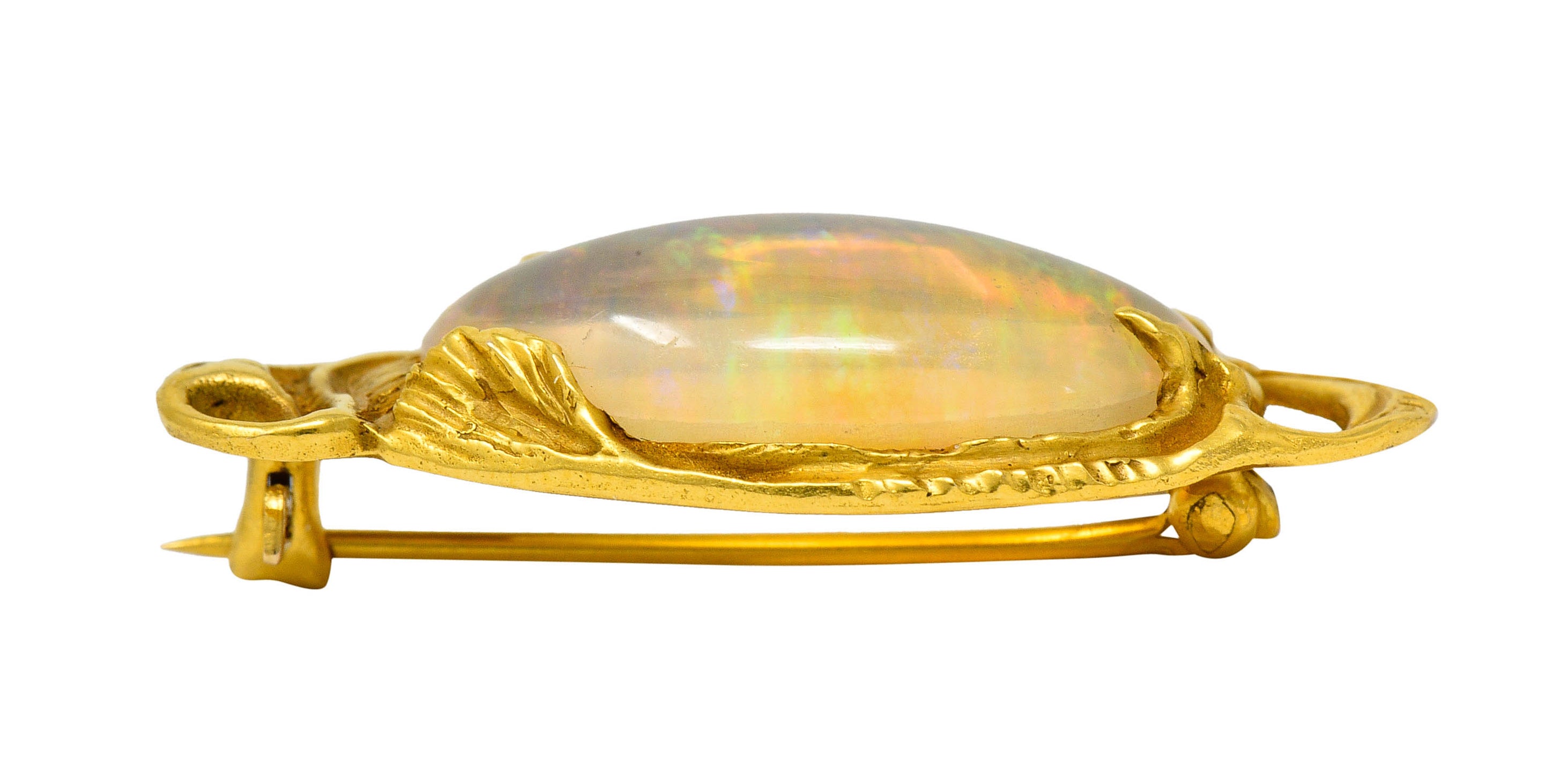Walton & Co. Jelly Opal Cabochon 14 Karat Gold Gingko BroochBrooch - Wilson's Estate Jewelry