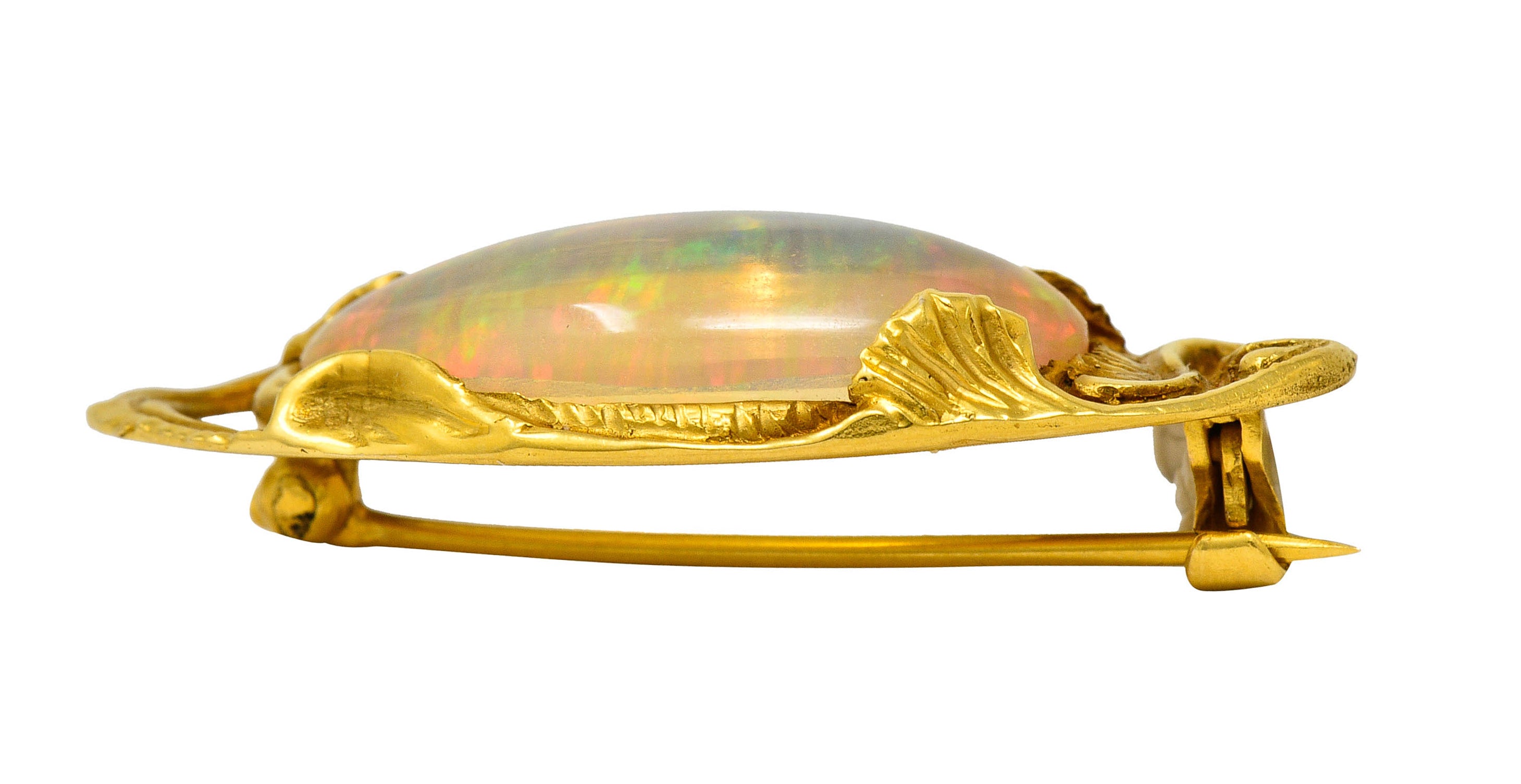 Walton & Co. Jelly Opal Cabochon 14 Karat Gold Gingko BroochBrooch - Wilson's Estate Jewelry