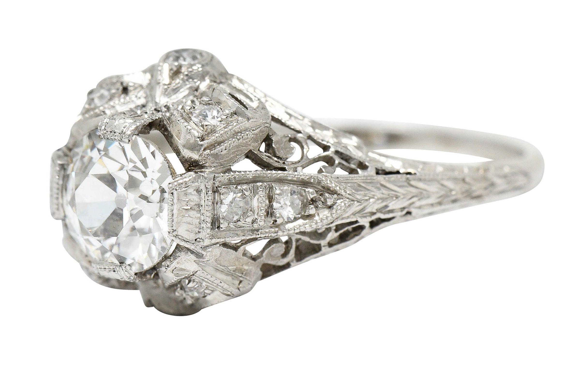 Belle Epoque 1.14 CTW Diamond Platinum Bow Engagement Ring GIARing - Wilson's Estate Jewelry