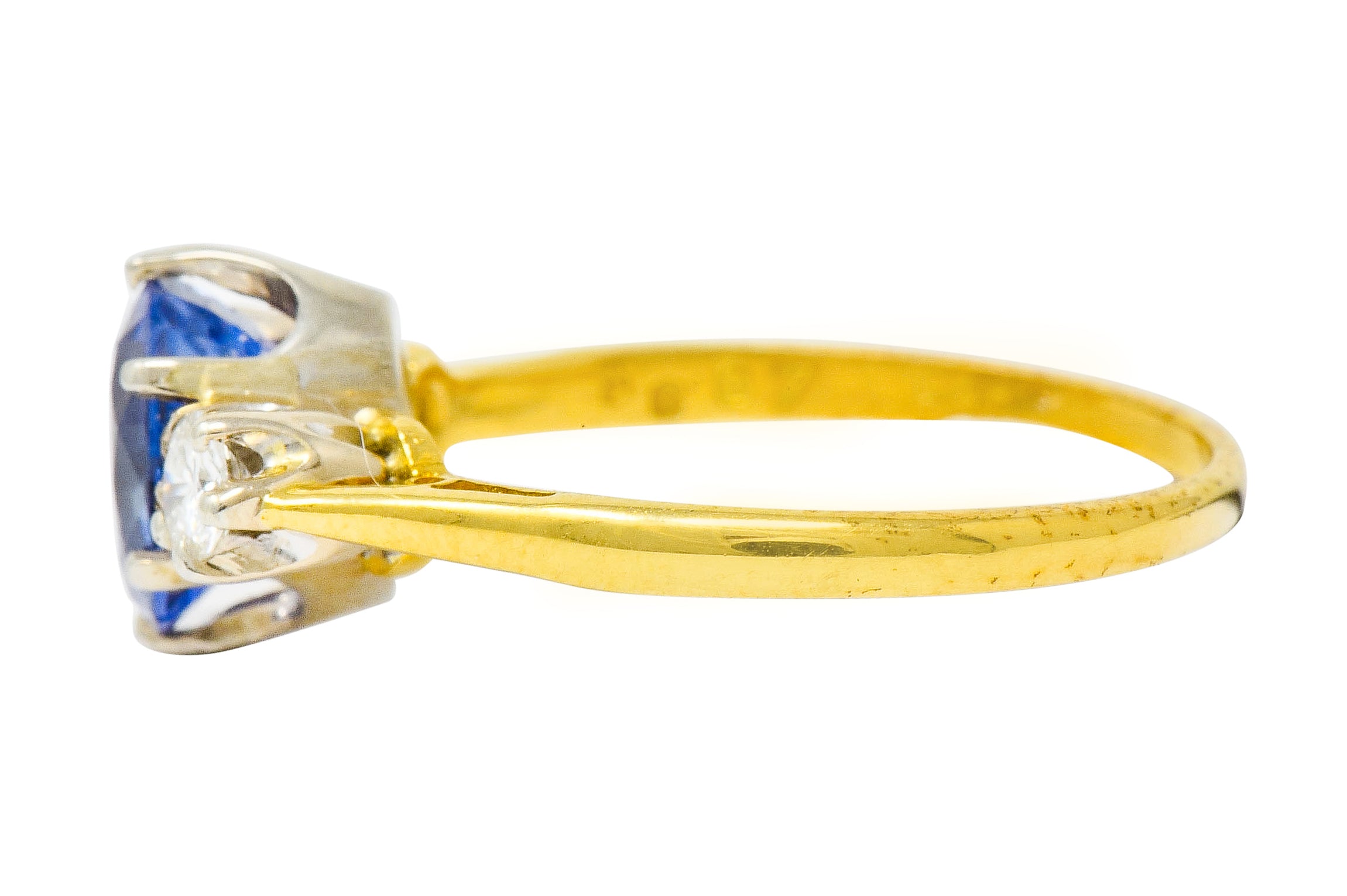 1955 Mid-Century 1.70 CTW Sapphire Diamond 18 Karat Two-Tone Gold Three Stone Ring - Wilson's Estate Jewelry