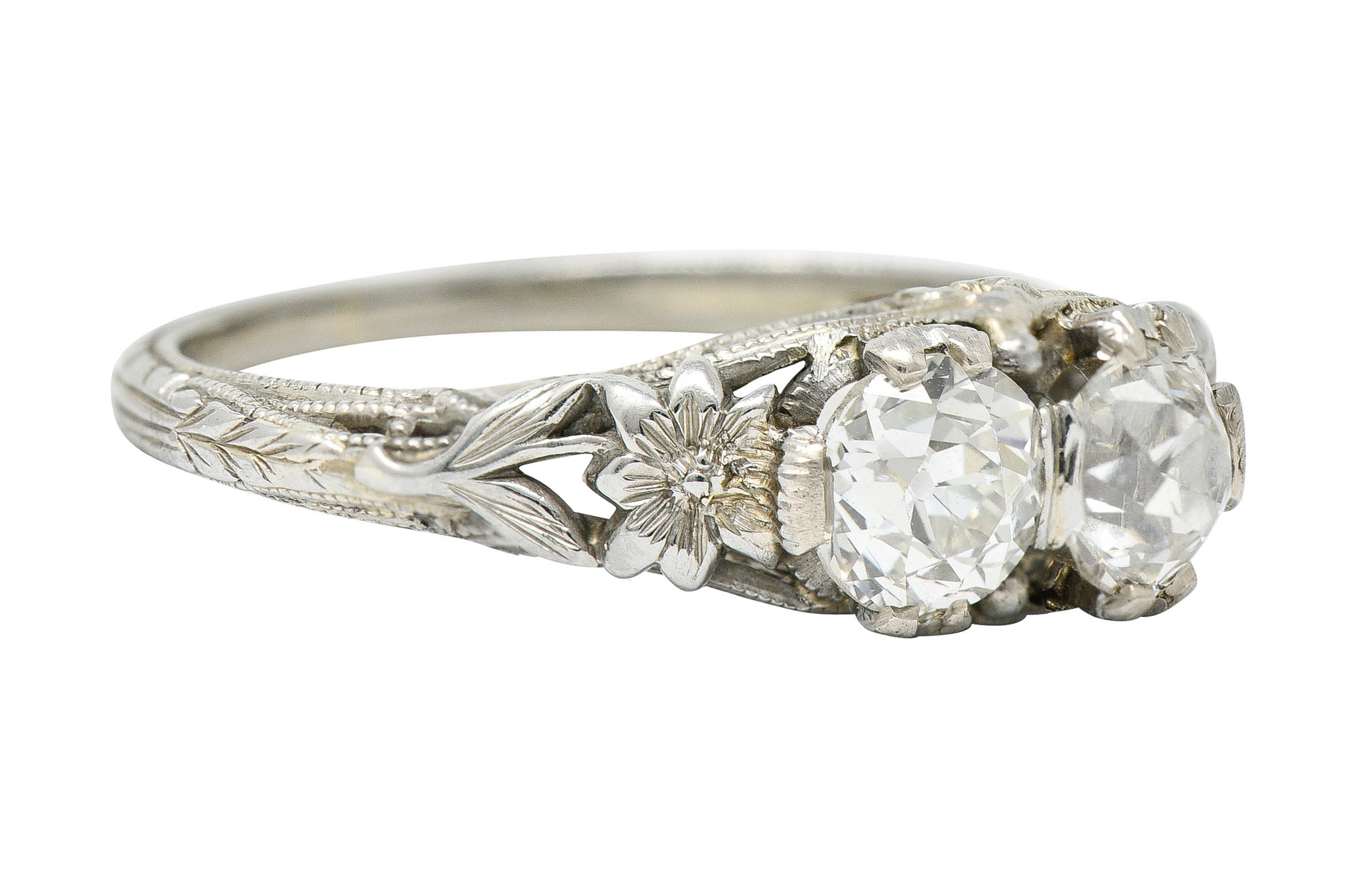 Edwardian 0.95 CTW Double Diamond 18 Karat White Gold Toi Et Moi RingRing - Wilson's Estate Jewelry