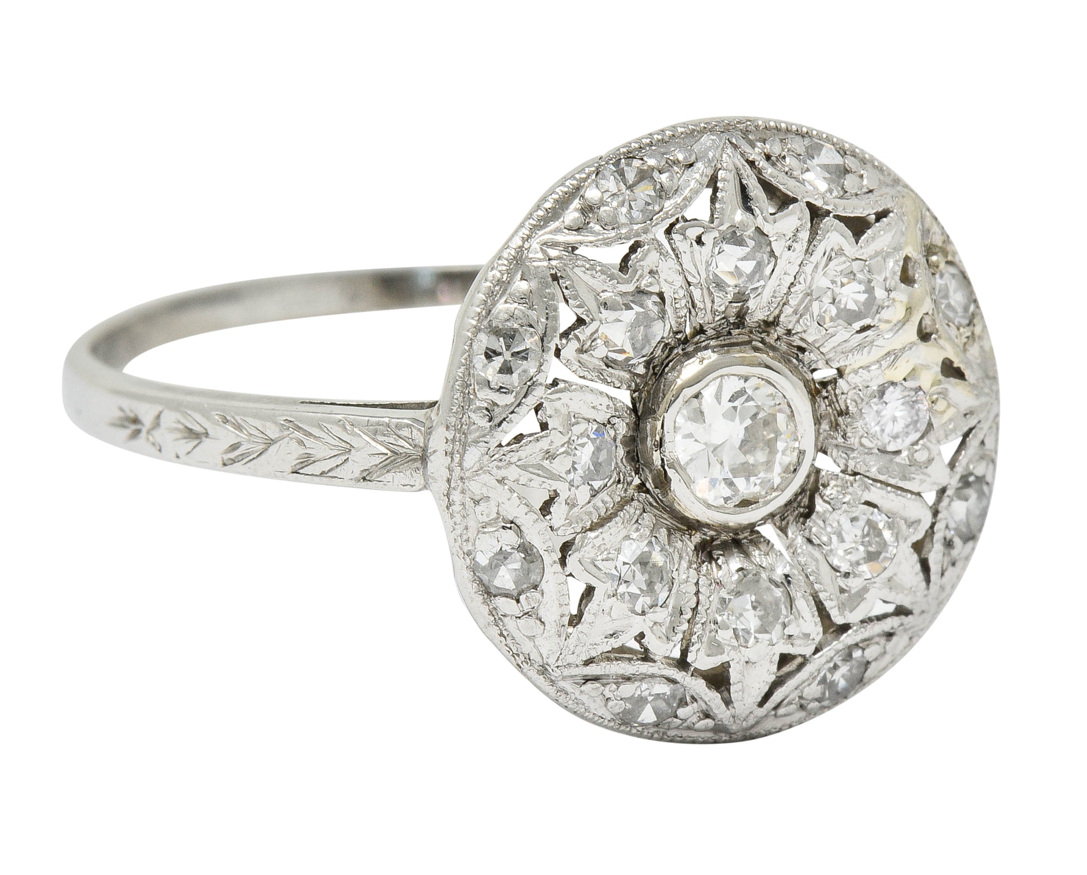 Art Deco 0.45 CTW Diamond Platinum Floral Dinner RingRing - Wilson's Estate Jewelry