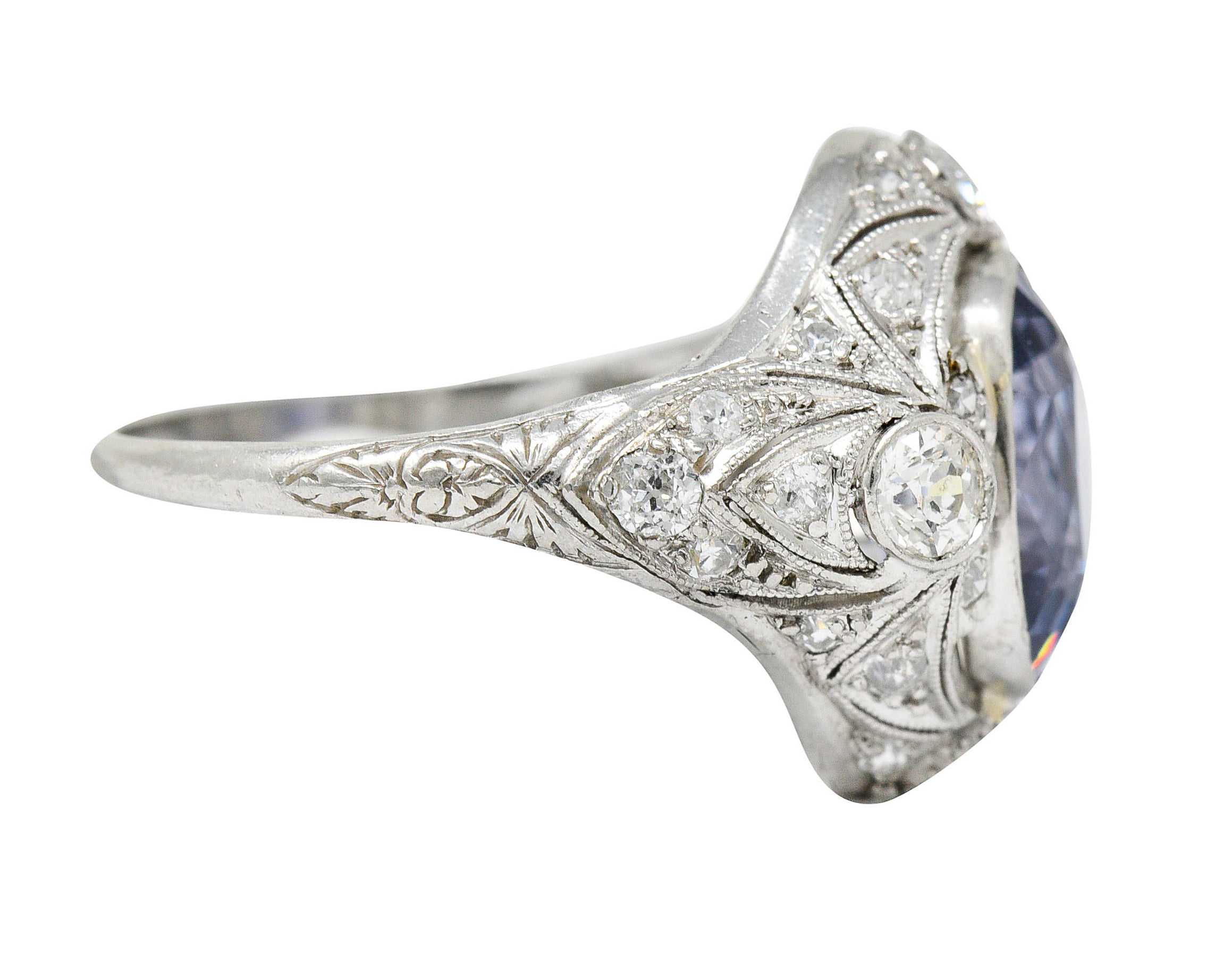 Edwardian 4.97 CTW No Heat Color-Changing Spinel Diamond Platinum Dinner Ring GIARing - Wilson's Estate Jewelry