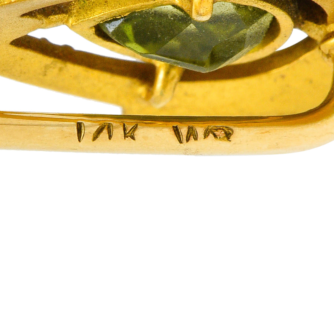 Wordley Allsopp & Bliss Peridot Enamel 14 Karat Gold Fleur-De-Lis StickpinStick Pin - Wilson's Estate Jewelry
