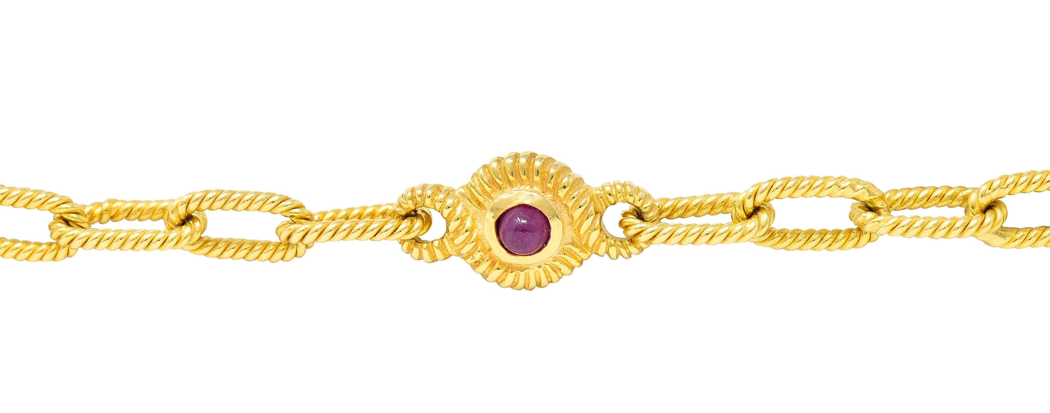 ## waiting for total weight .11111 1980's Ruby Sapphire Cabochon 14 Karat Yellow Gold Twisted Rope Vintage Paperclip Chain Station Necklace Bracelet Set Wilson's Estate Jewelry
