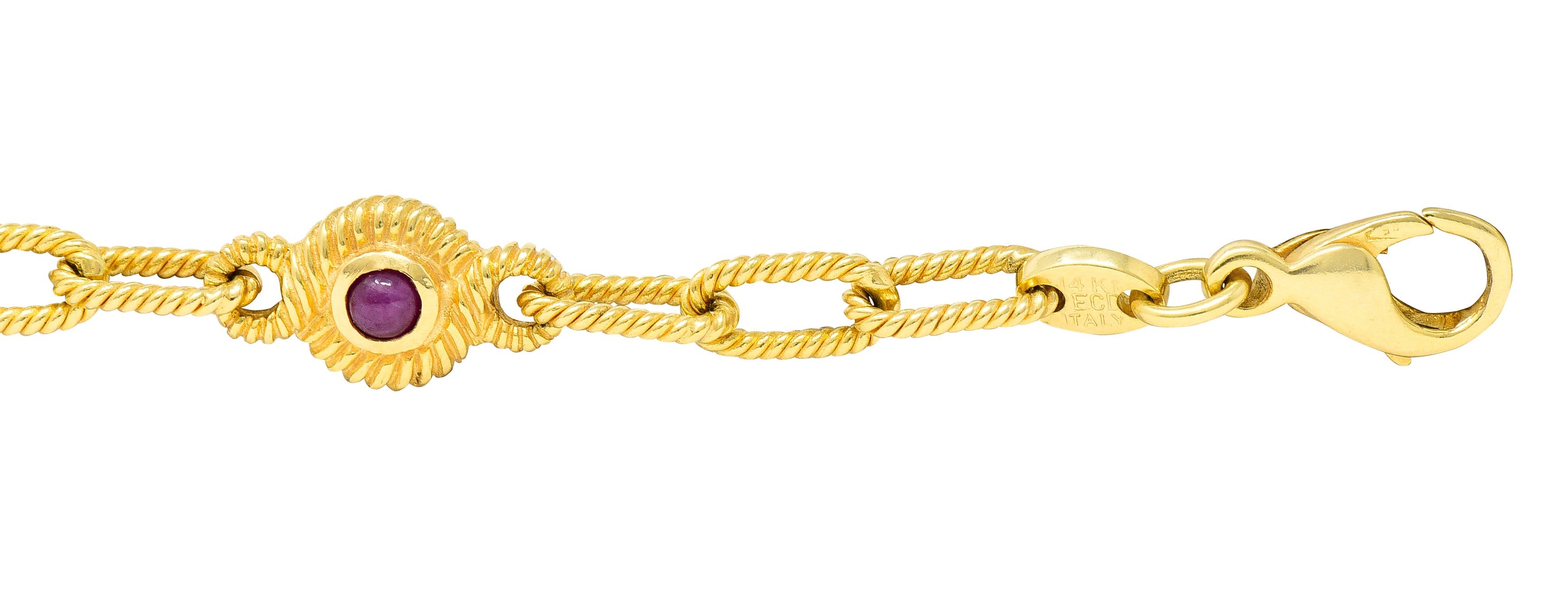 ## waiting for total weight .11111 1980's Ruby Sapphire Cabochon 14 Karat Yellow Gold Twisted Rope Vintage Paperclip Chain Station Necklace Bracelet Set Wilson's Estate Jewelry