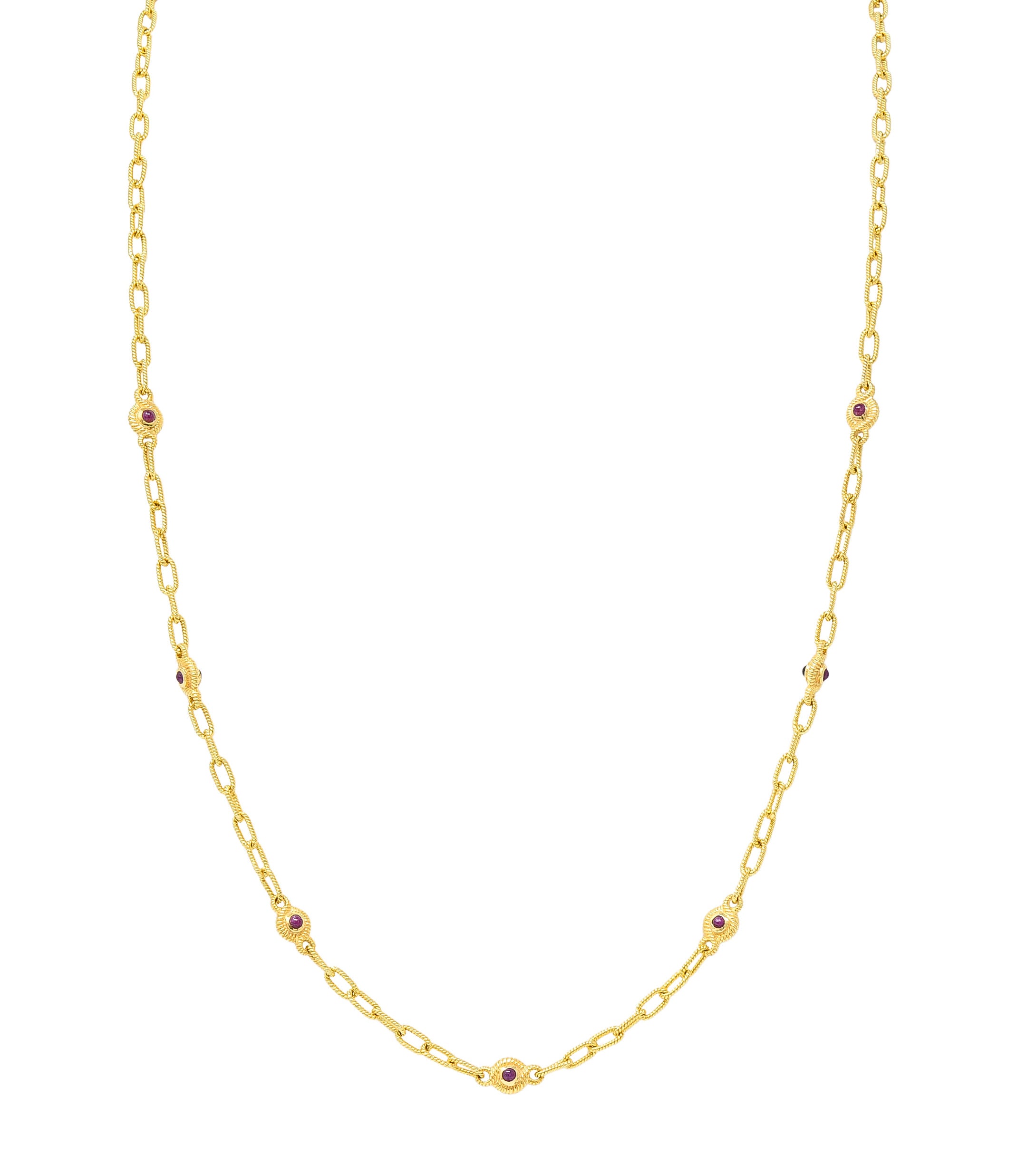 ## waiting for total weight .11111 1980's Ruby Sapphire Cabochon 14 Karat Yellow Gold Twisted Rope Vintage Paperclip Chain Station Necklace Bracelet Set Wilson's Estate Jewelry