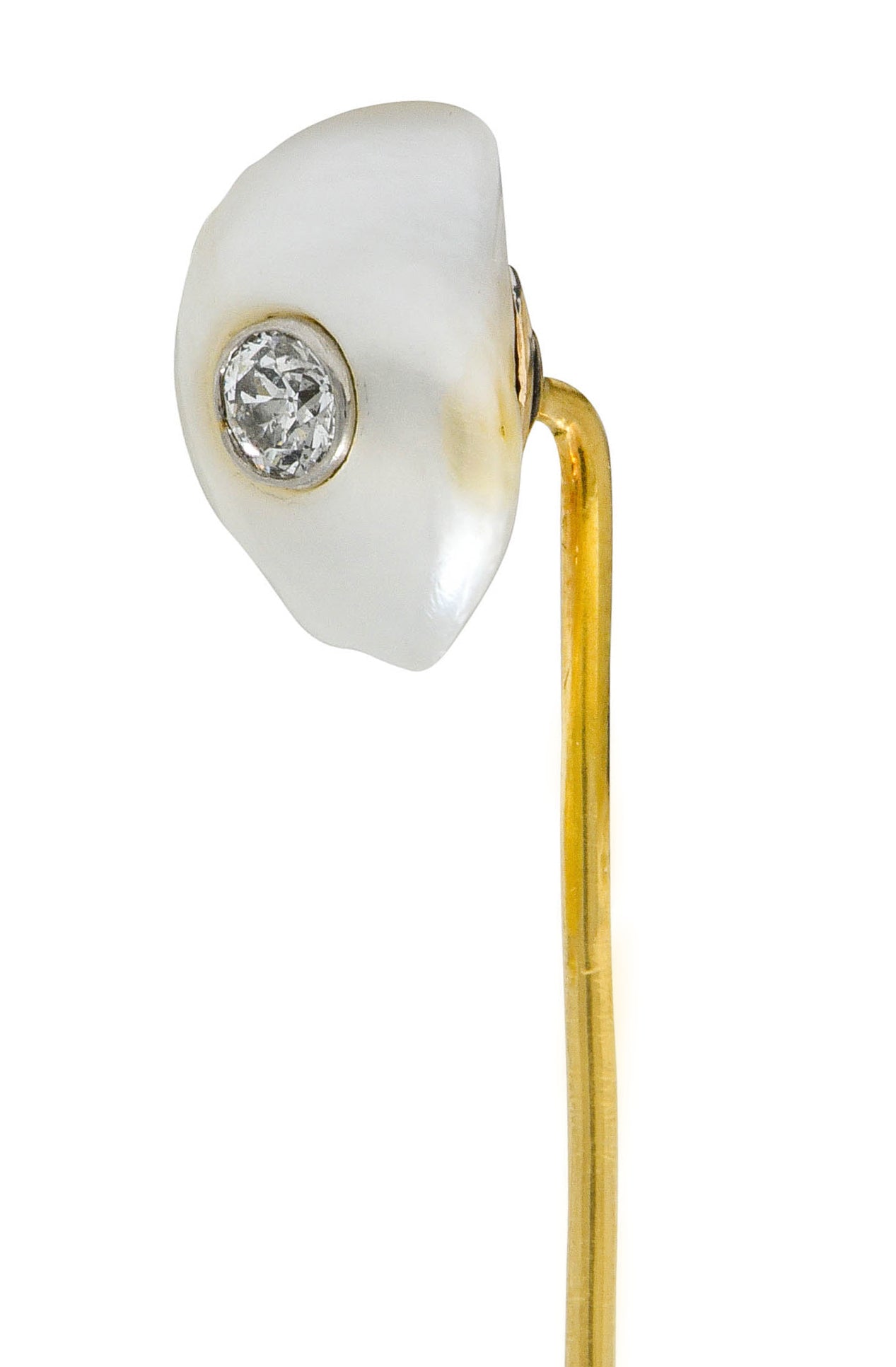 Victorian Tiffany & Co. Baroque Pearl Diamond Platinum 18 Karat Gold Stickpin - Wilson's Estate Jewelry