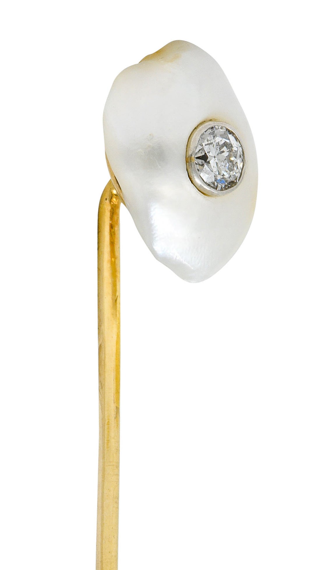 Victorian Tiffany & Co. Baroque Pearl Diamond Platinum 18 Karat Gold Stickpin - Wilson's Estate Jewelry