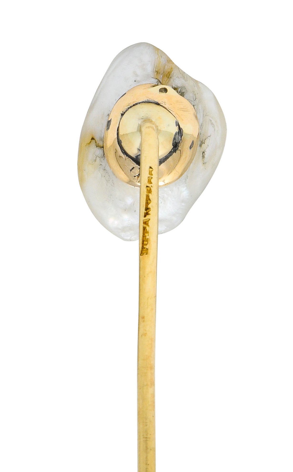 Victorian Tiffany & Co. Baroque Pearl Diamond Platinum 18 Karat Gold Stickpin - Wilson's Estate Jewelry
