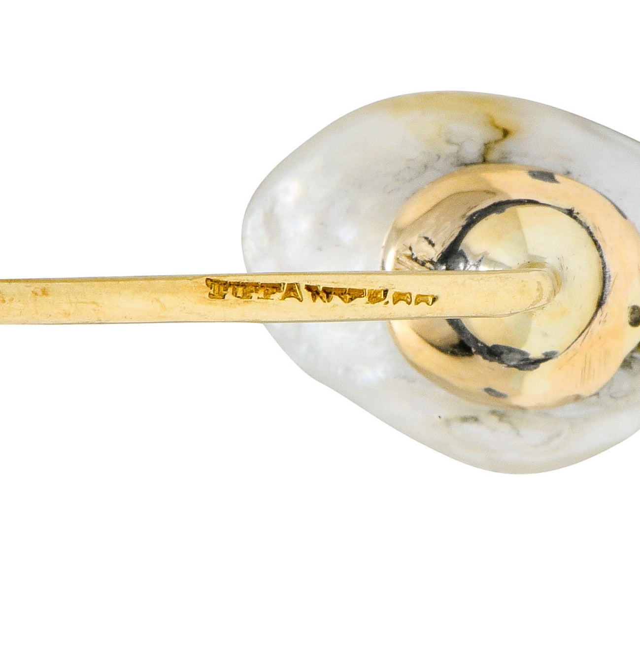 Victorian Tiffany & Co. Baroque Pearl Diamond Platinum 18 Karat Gold Stickpin - Wilson's Estate Jewelry