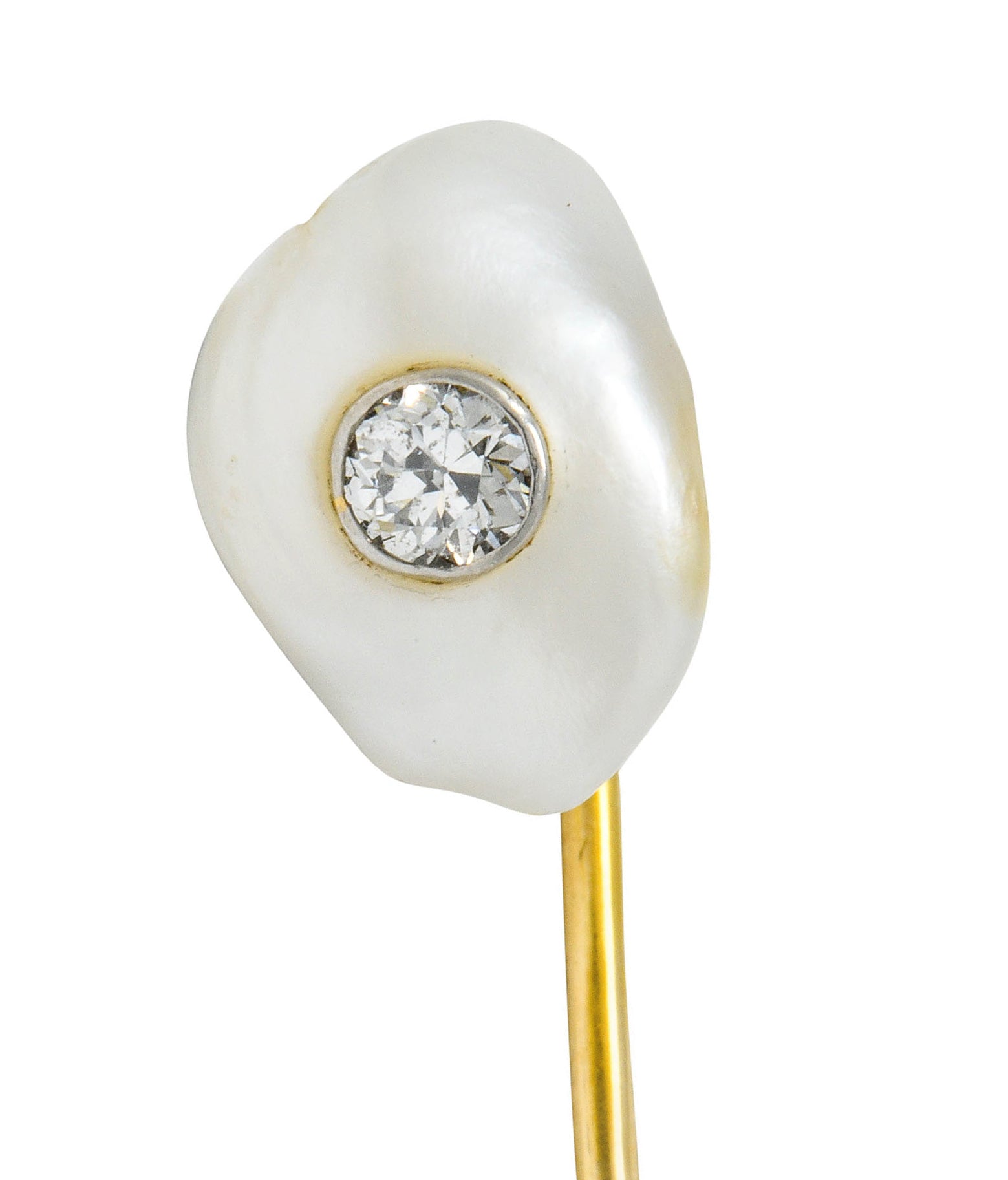 Victorian Tiffany & Co. Baroque Pearl Diamond Platinum 18 Karat Gold Stickpin - Wilson's Estate Jewelry