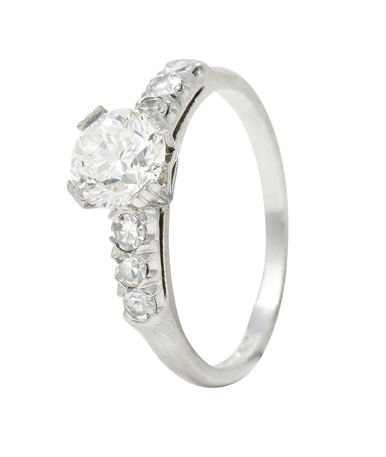 Retro 1.18 CTW Diamond Platinum Fishtail Engagement Ring GIARing - Wilson's Estate Jewelry
