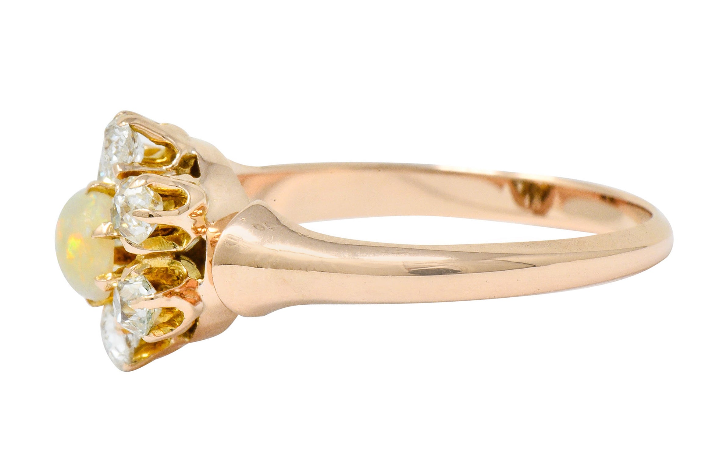 Victorian Opal Diamond 14 Karat Rose Gold Cluster Ring - Wilson's Estate Jewelry