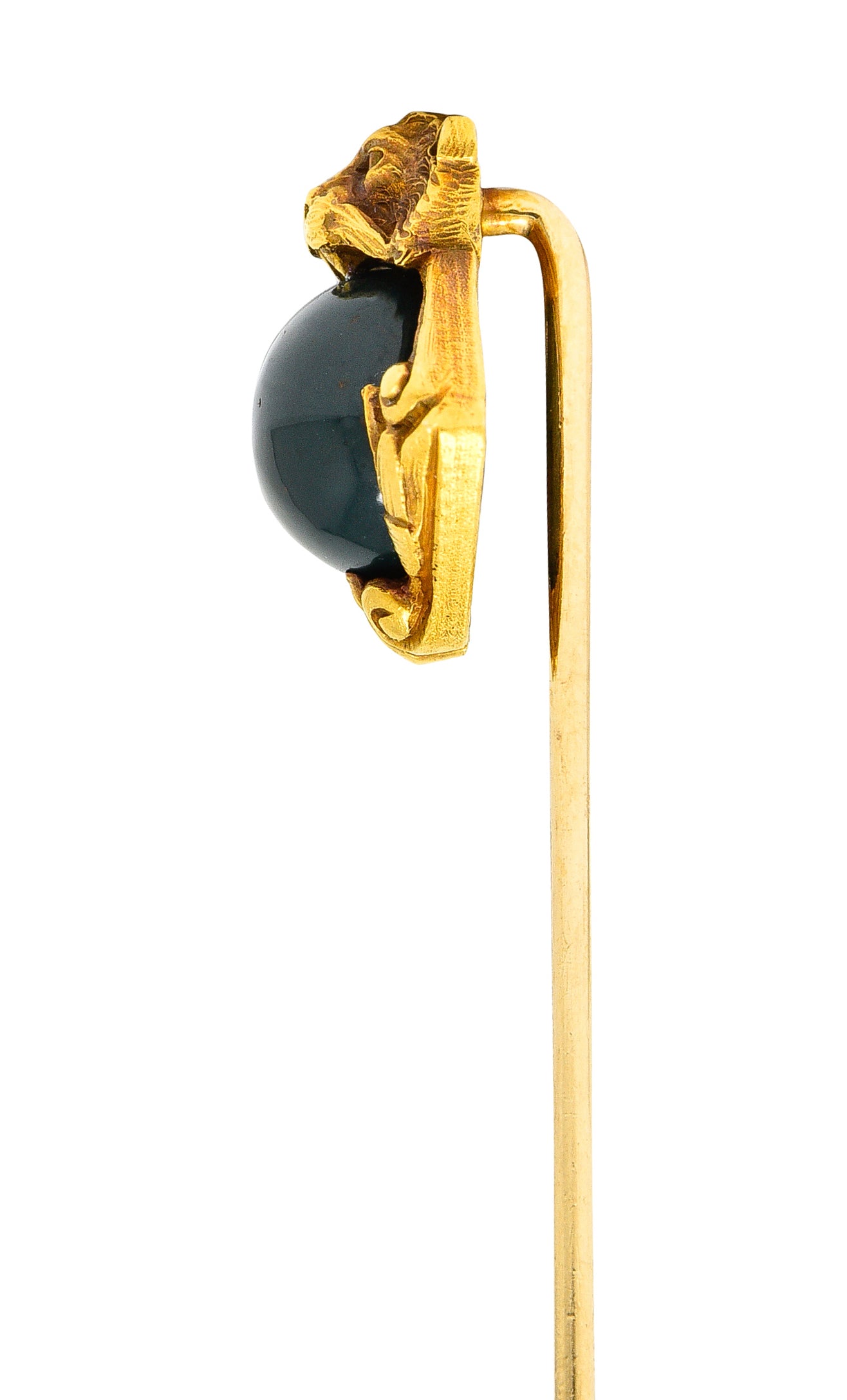 Art Nouveau Bloodstone Cabochon 18 Karat Yellow Gold Lion Lotus Antique Murrle Bennet Stickpin Wilson's Estate Jewelry