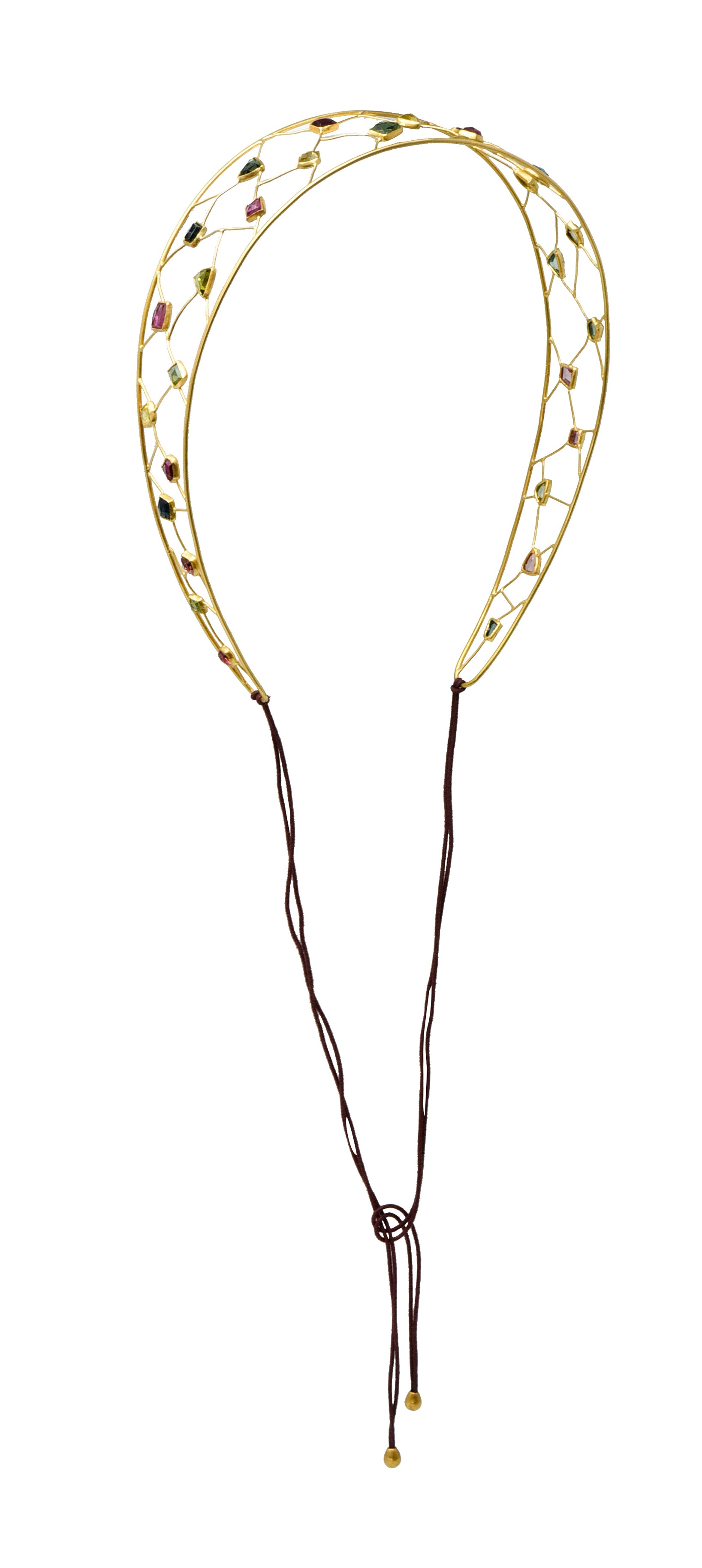 British Topaz Peridot Tourmaline Multi-Gem 18 Karat Gold HeadbandNecklace - Wilson's Estate Jewelry