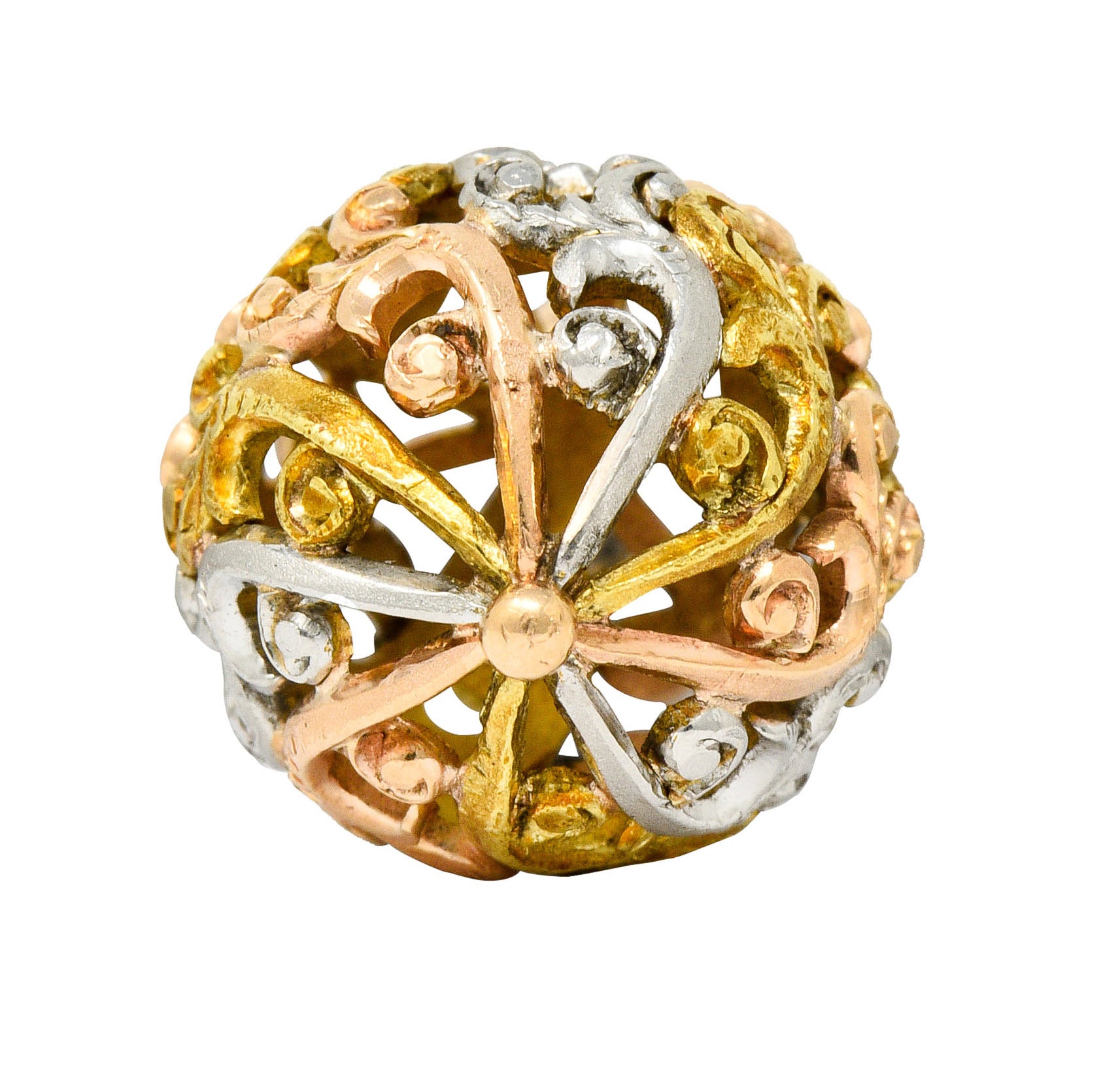Art Nouveau 14 Karat Tri-Colored Gold Filigree Ball Charmcharm - Wilson's Estate Jewelry