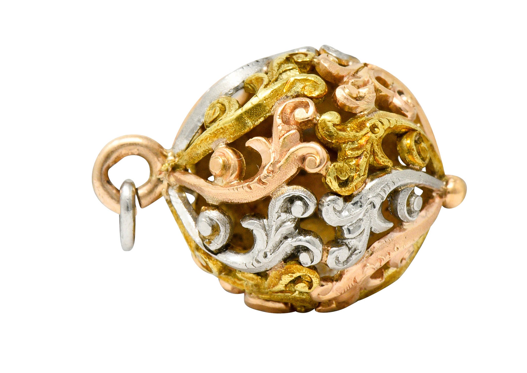 Art Nouveau 14 Karat Tri-Colored Gold Filigree Ball Charmcharm - Wilson's Estate Jewelry