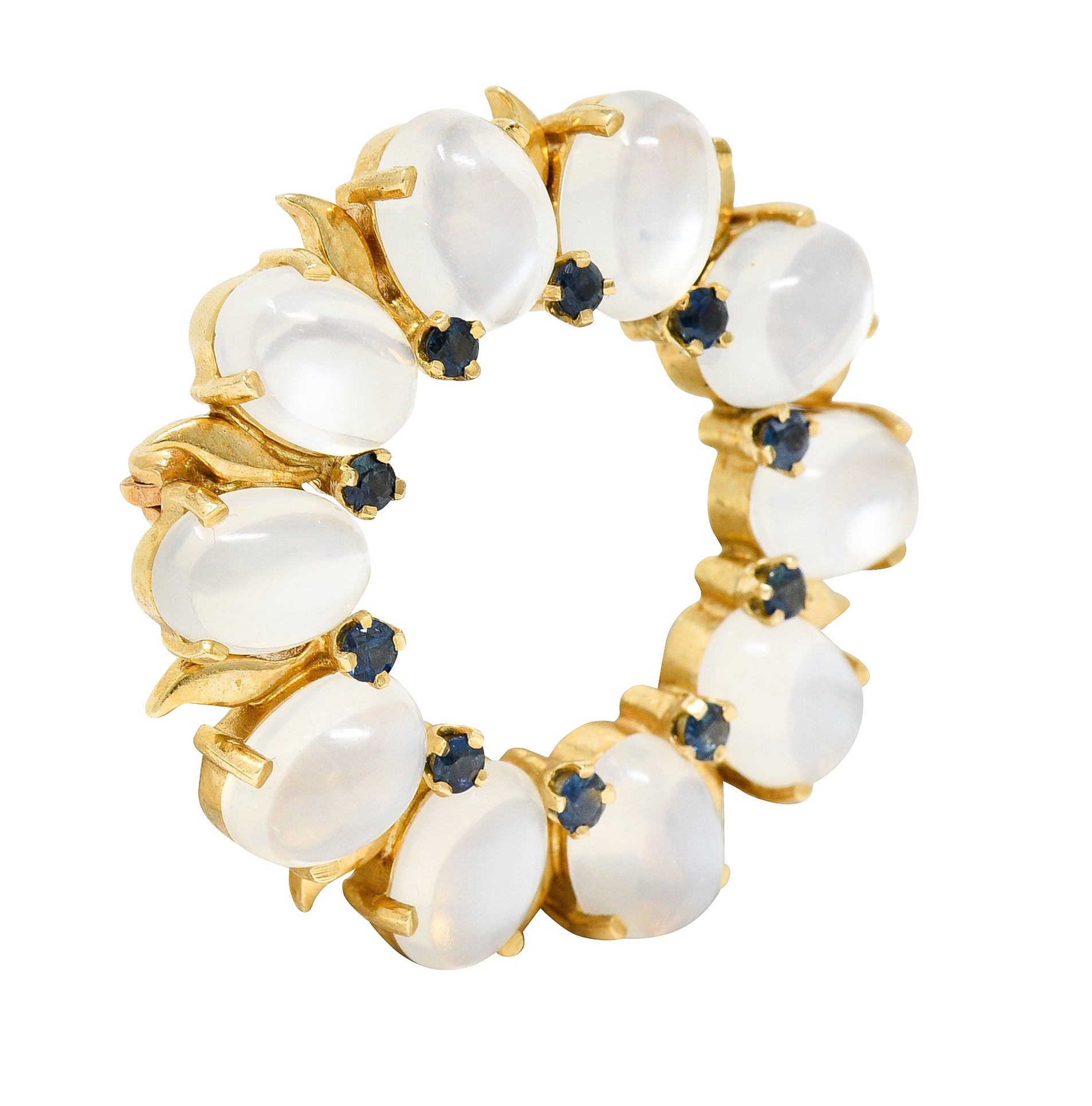 Tiffany & Co. Retro Sapphire Moonstone 14 Karat Gold Wreath BroochBrooches & Lapel Pins - Wilson's Estate Jewelry