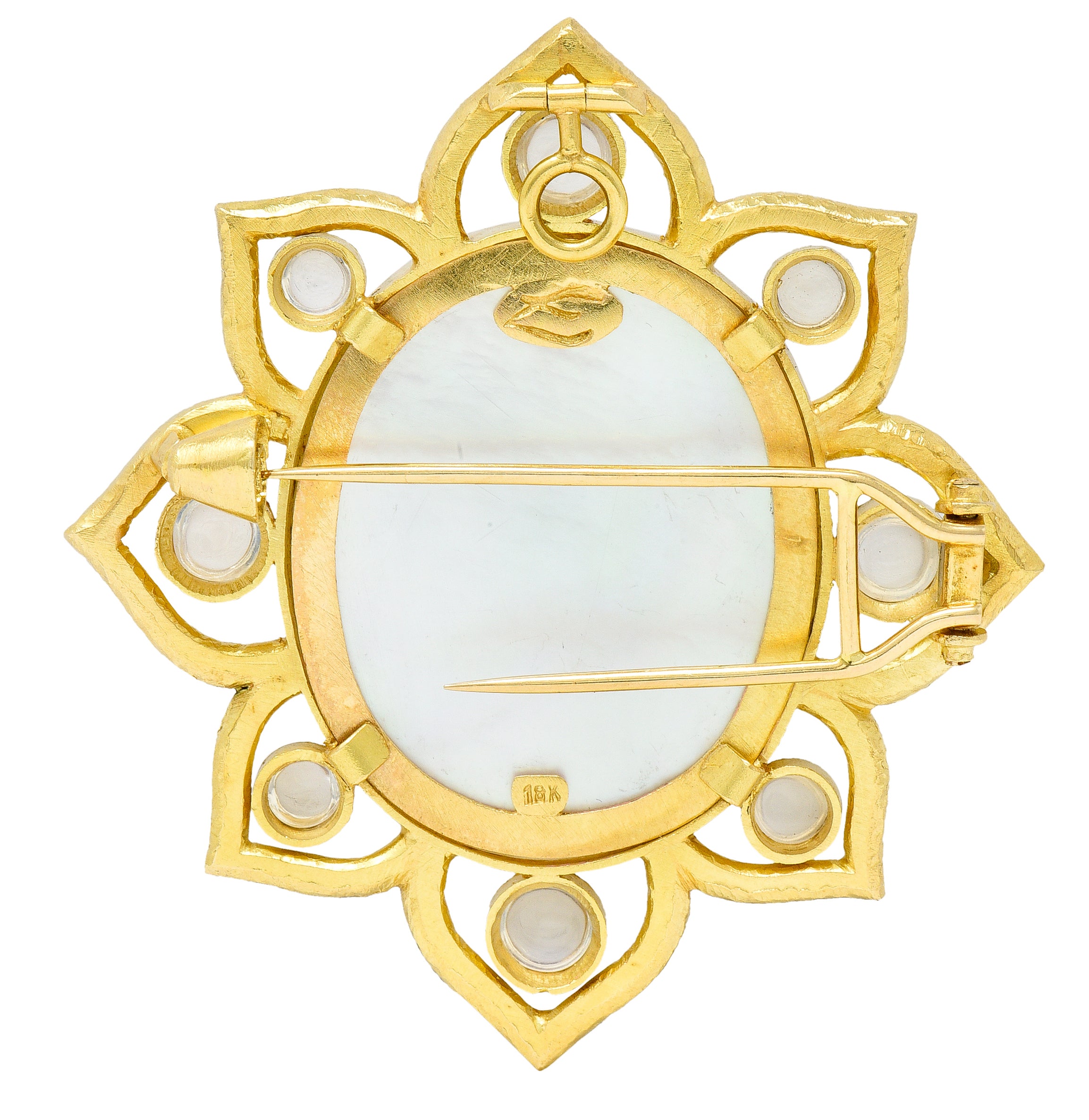 Elizabeth Locke Moonstone Venetian Glass Mother-Of-Pearl 18 Karat Gold Goddess Enhancer Pendant BroochBrooches & Lapel Pins - Wilson's Estate Jewelry