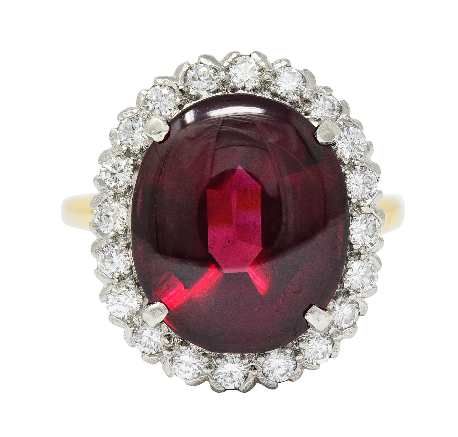 F&F Felger Garnet Cabochon Diamond Platinum-Topped 14 Karat Gold Cluster RingRing - Wilson's Estate Jewelry