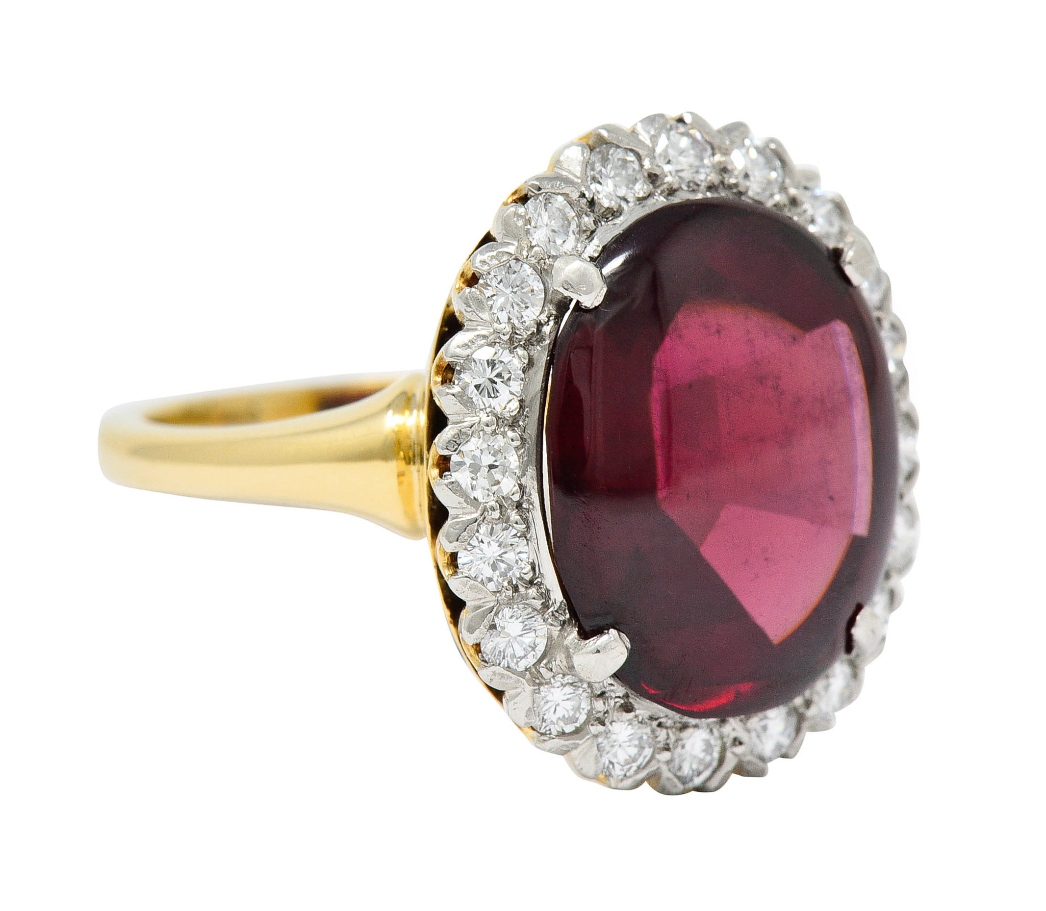 F&F Felger Garnet Cabochon Diamond Platinum-Topped 14 Karat Gold Cluster RingRing - Wilson's Estate Jewelry