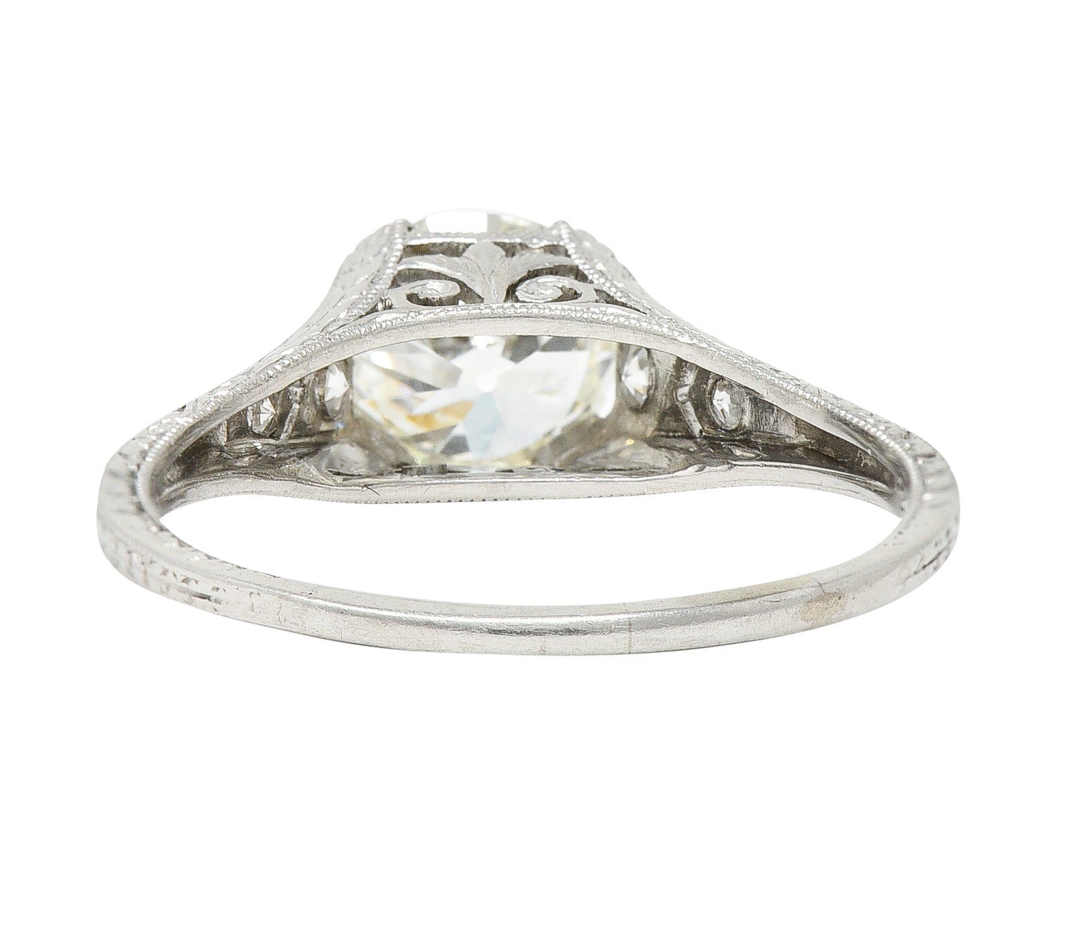 Late Edwardian Wheeler & Co. 1.48 CTW Diamond Platinum Engraved Engagement RingRing - Wilson's Estate Jewelry