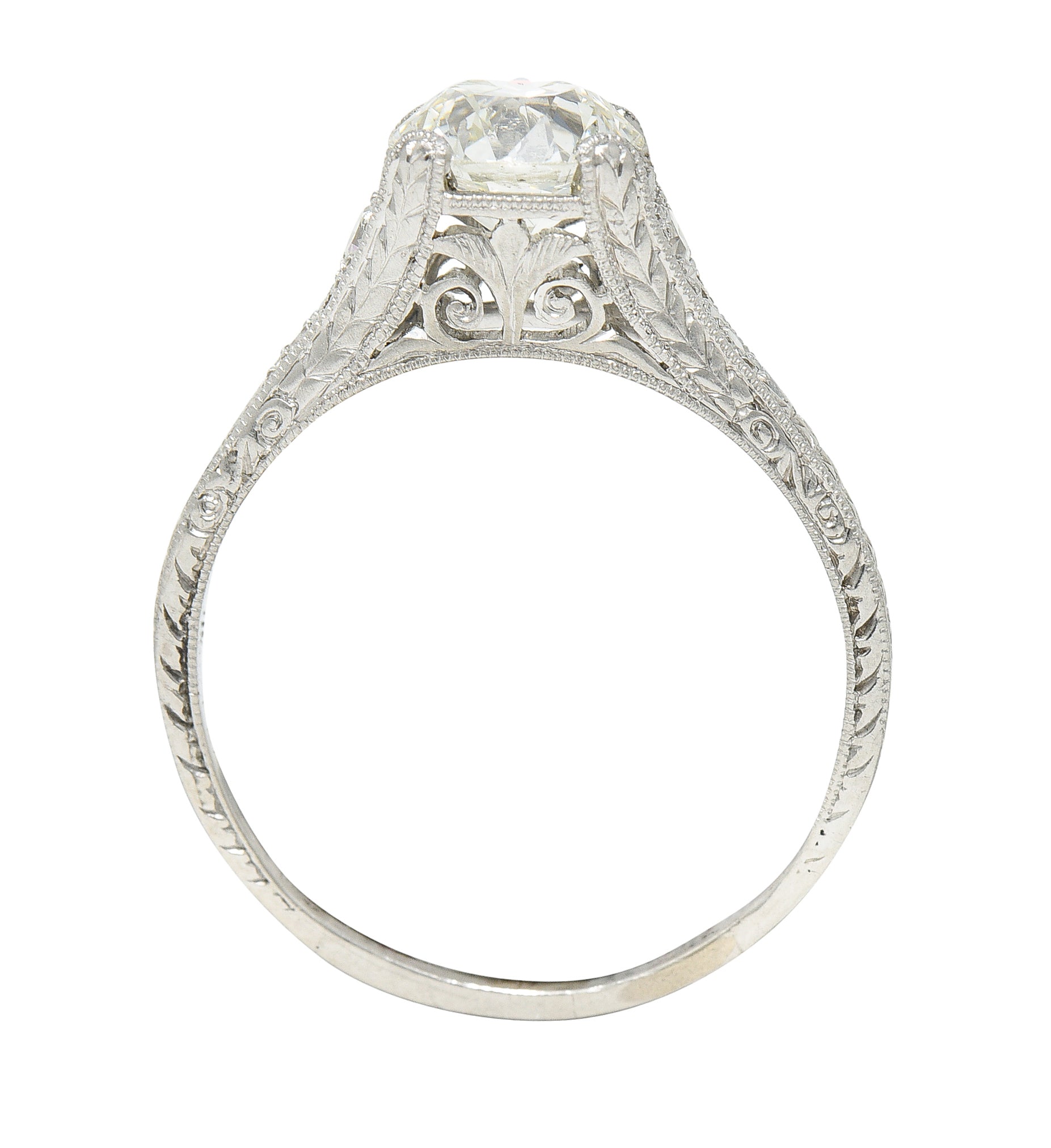 Late Edwardian Wheeler & Co. 1.48 CTW Diamond Platinum Engraved Engagement RingRing - Wilson's Estate Jewelry