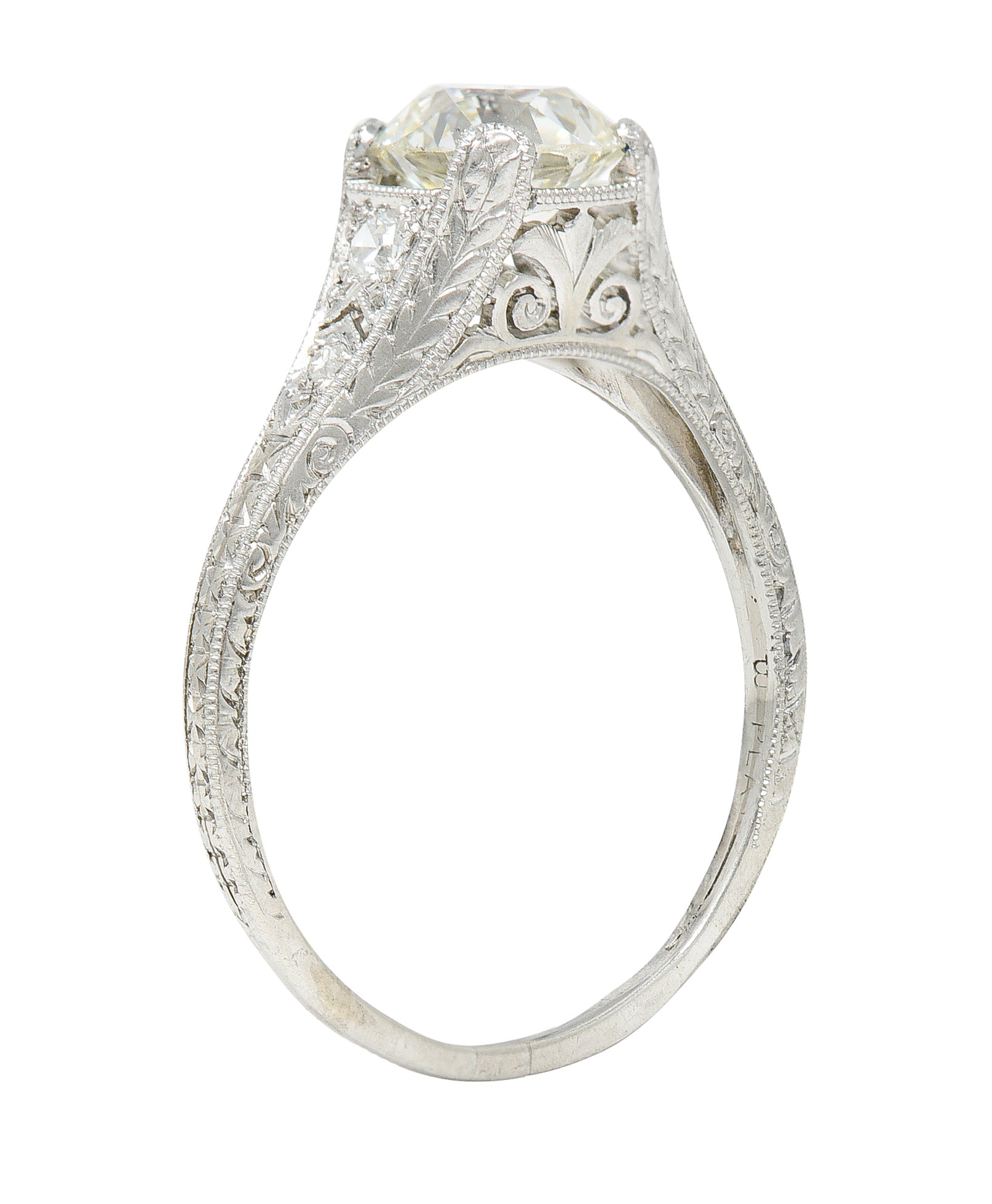 Late Edwardian Wheeler & Co. 1.48 CTW Diamond Platinum Engraved Engagement RingRing - Wilson's Estate Jewelry