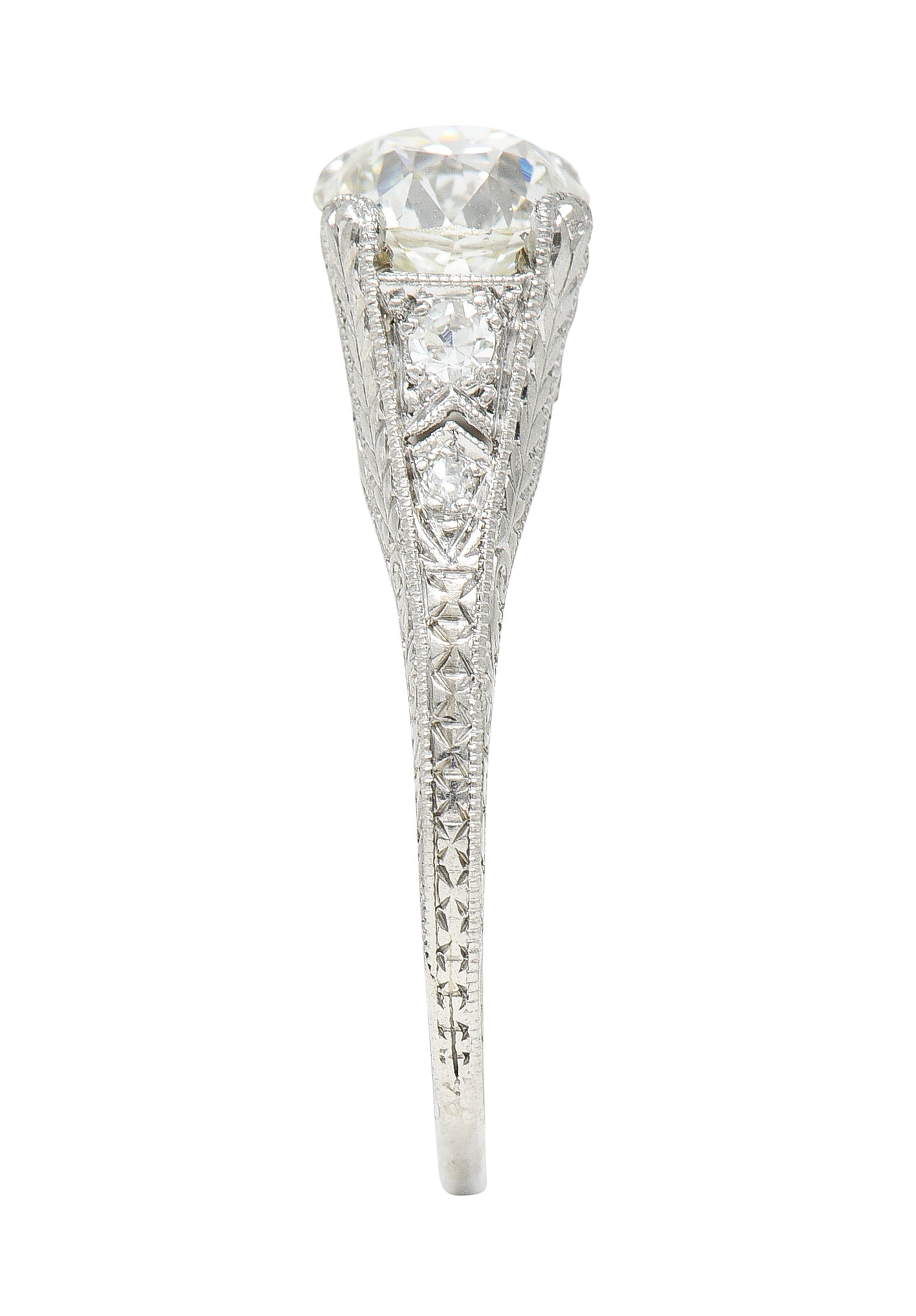 Late Edwardian Wheeler & Co. 1.48 CTW Diamond Platinum Engraved Engagement RingRing - Wilson's Estate Jewelry