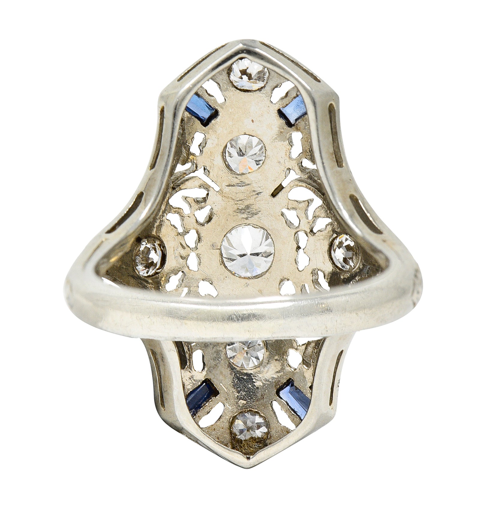 1930's Art Deco Sapphire Diamond 18 Karat White Gold Dinner Ring Wilson's Estate Jewelry