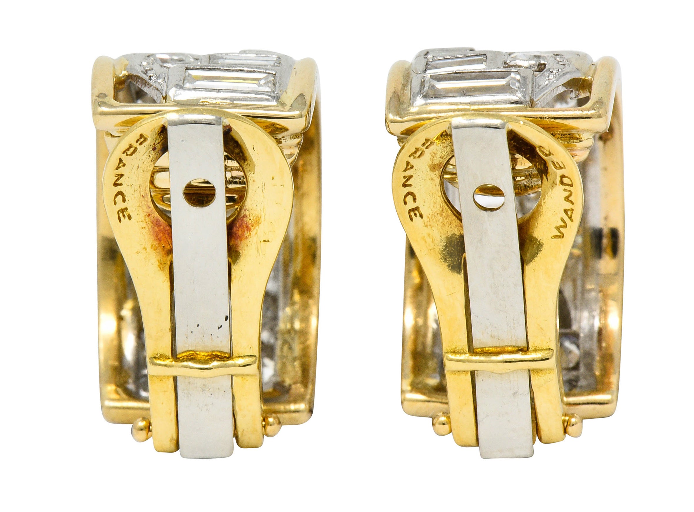 Wander France 2.00 CTW Diamond Platinum 18 Karat Gold J Hoop EarringsEarrings - Wilson's Estate Jewelry
