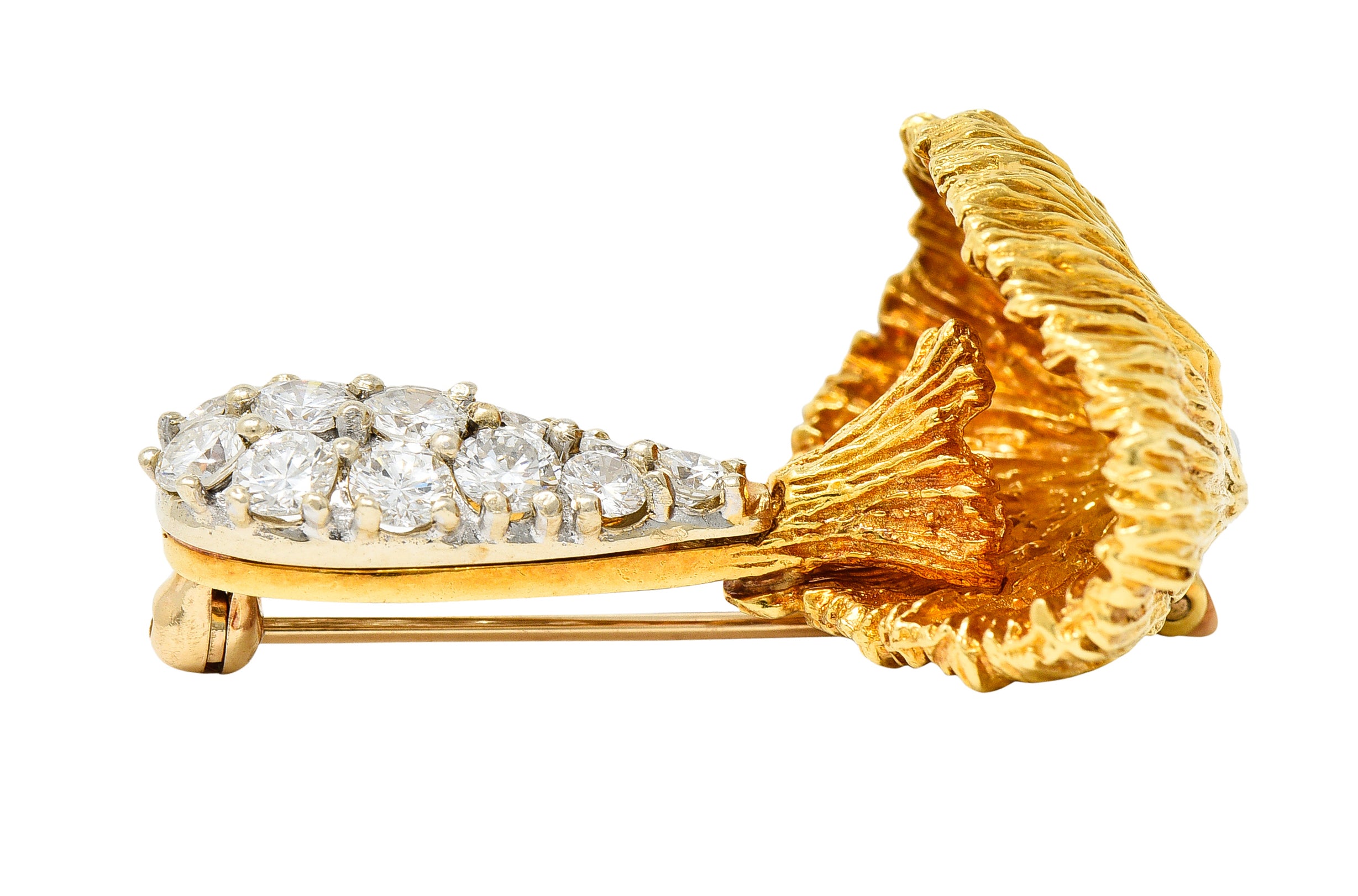 1970's Rosenthal 1.25 CTW Pave Diamond 18 Karat Two-Tone Gold Mushroom BroochBrooch - Wilson's Estate Jewelry