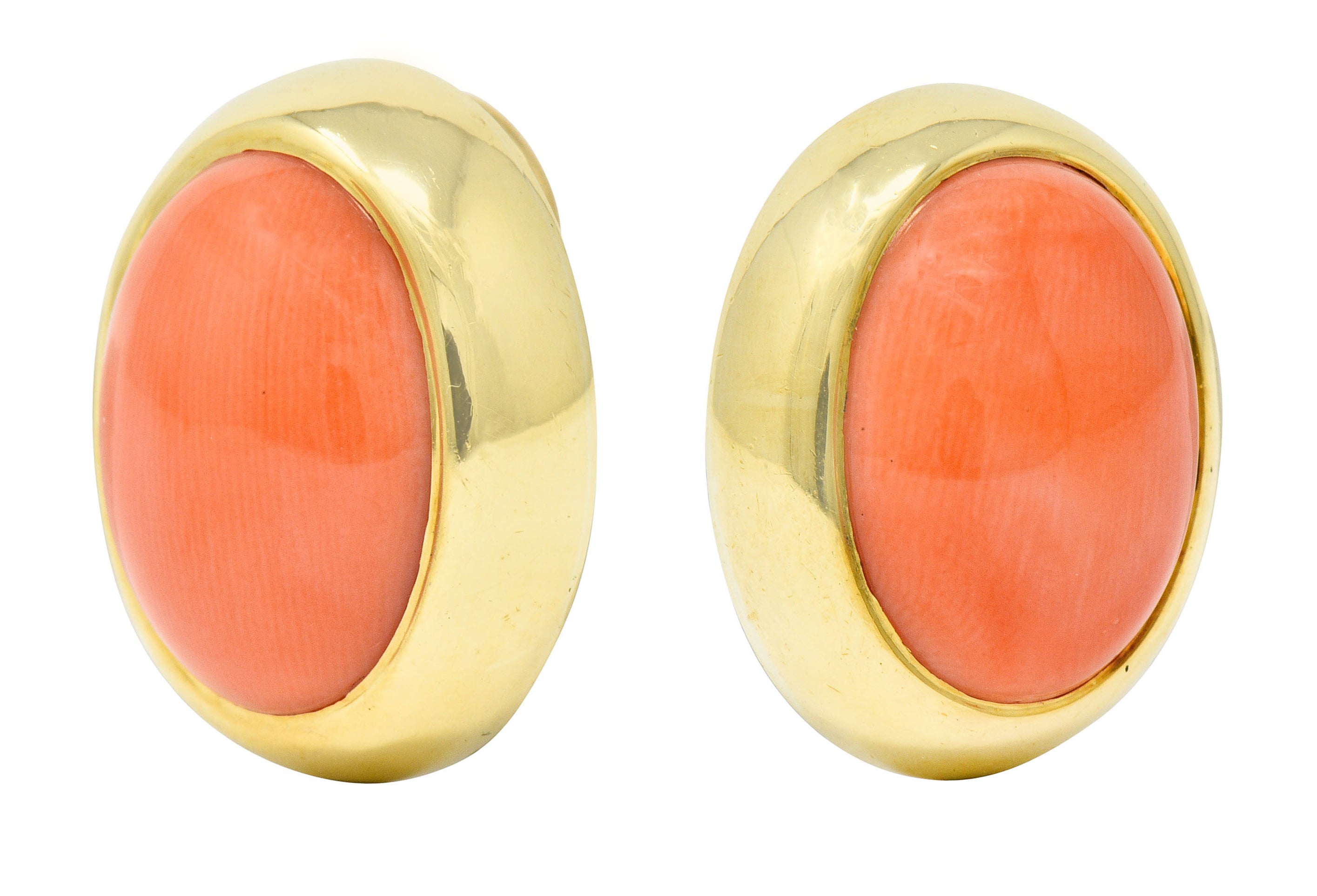 Gump's 1960's Vintage Coral Cabochon 18 Karat Gold EarringsEarrings - Wilson's Estate Jewelry