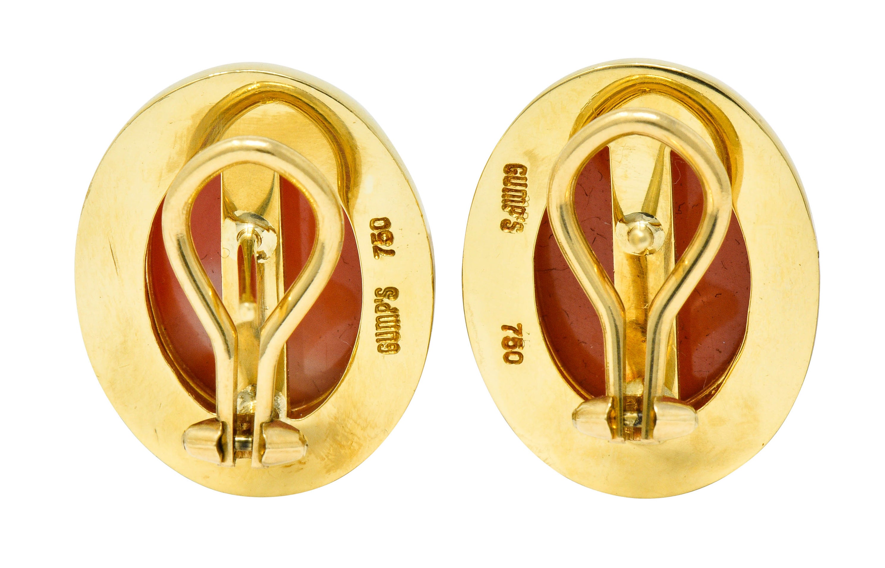 Gump's 1960's Vintage Coral Cabochon 18 Karat Gold EarringsEarrings - Wilson's Estate Jewelry